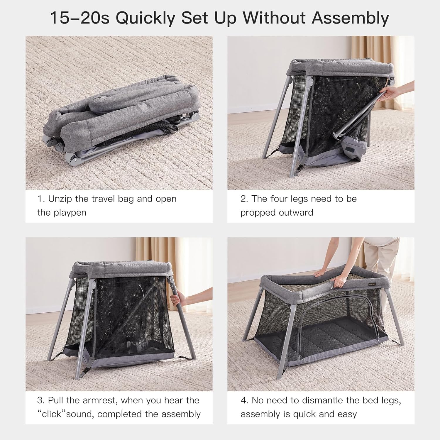 Travel Crib for Toddler, 2 in 1 Portable Crib for Baby Travel, Lightweight Playpen Foldable Playard with Soft Mattress, Easy to Carry Baby Travel Bed for Outdoor,Indoor (Grey) · v2