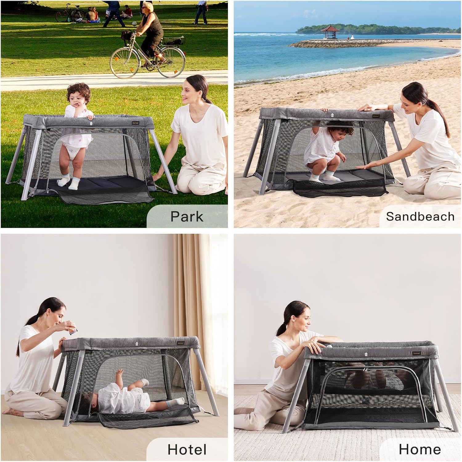 Travel Crib for Toddler, 2 in 1 Portable Crib for Baby Travel, Lightweight Playpen Foldable Playard with Soft Mattress, Easy to Carry Baby Travel Bed for Outdoor,Indoor (Grey) · v2