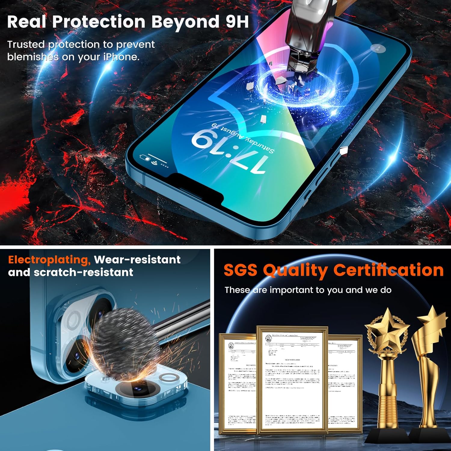 EZ-GLAZ-4 Pack Screen Protector for iPhone 13[6.1 inches] With 2 Pack Camera Lens Protector, [Drop Protection] 9H Hardness Scratch Resistant Tempered Glass Film, Easy to install - HD Clear
