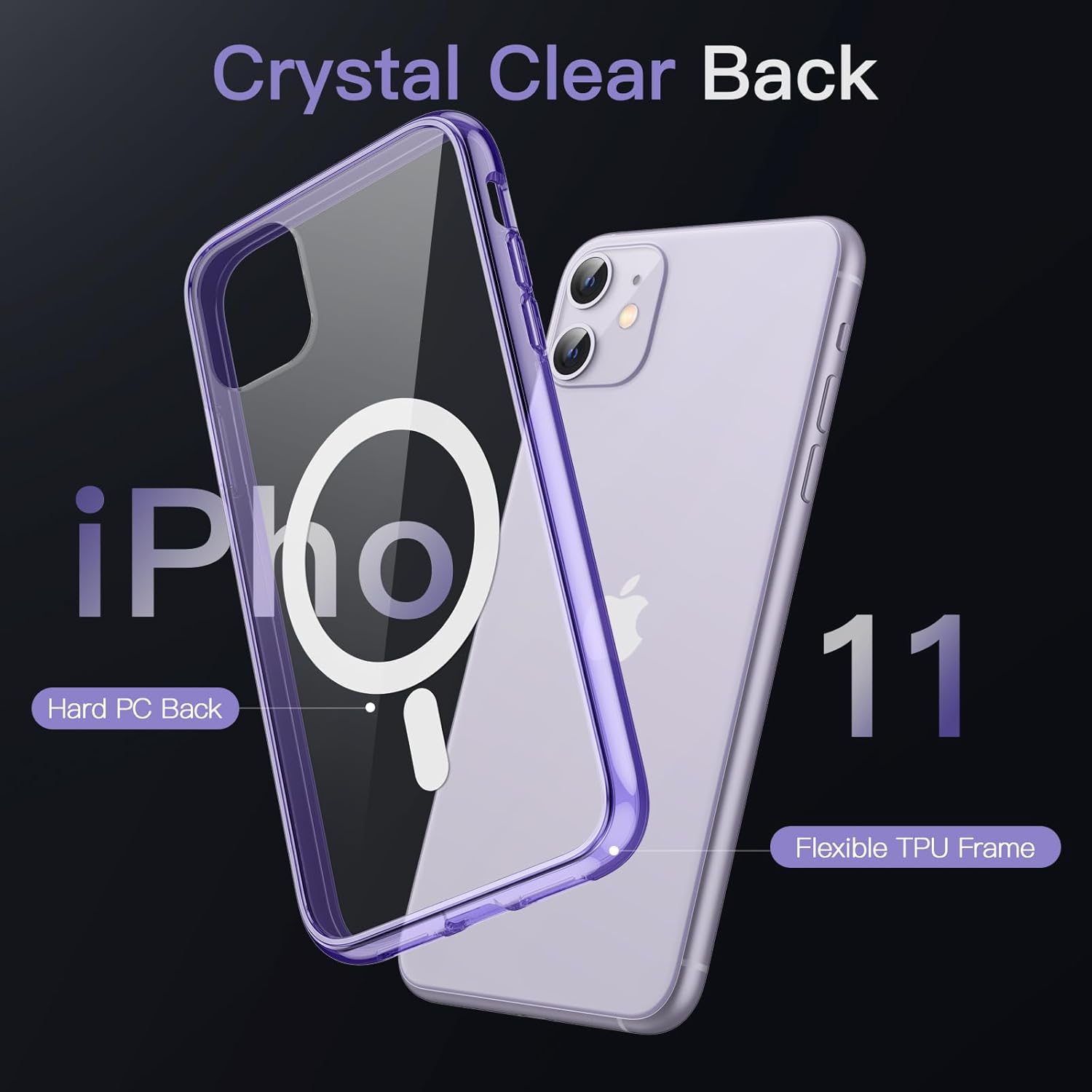 JETech Magnetic Case for iPhone 11 6.1-Inch Compatible with MagSafe Wireless Charging, Shockproof Phone Bumper Cover, Anti-Scratch Clear Back (Deep Purple) · v6