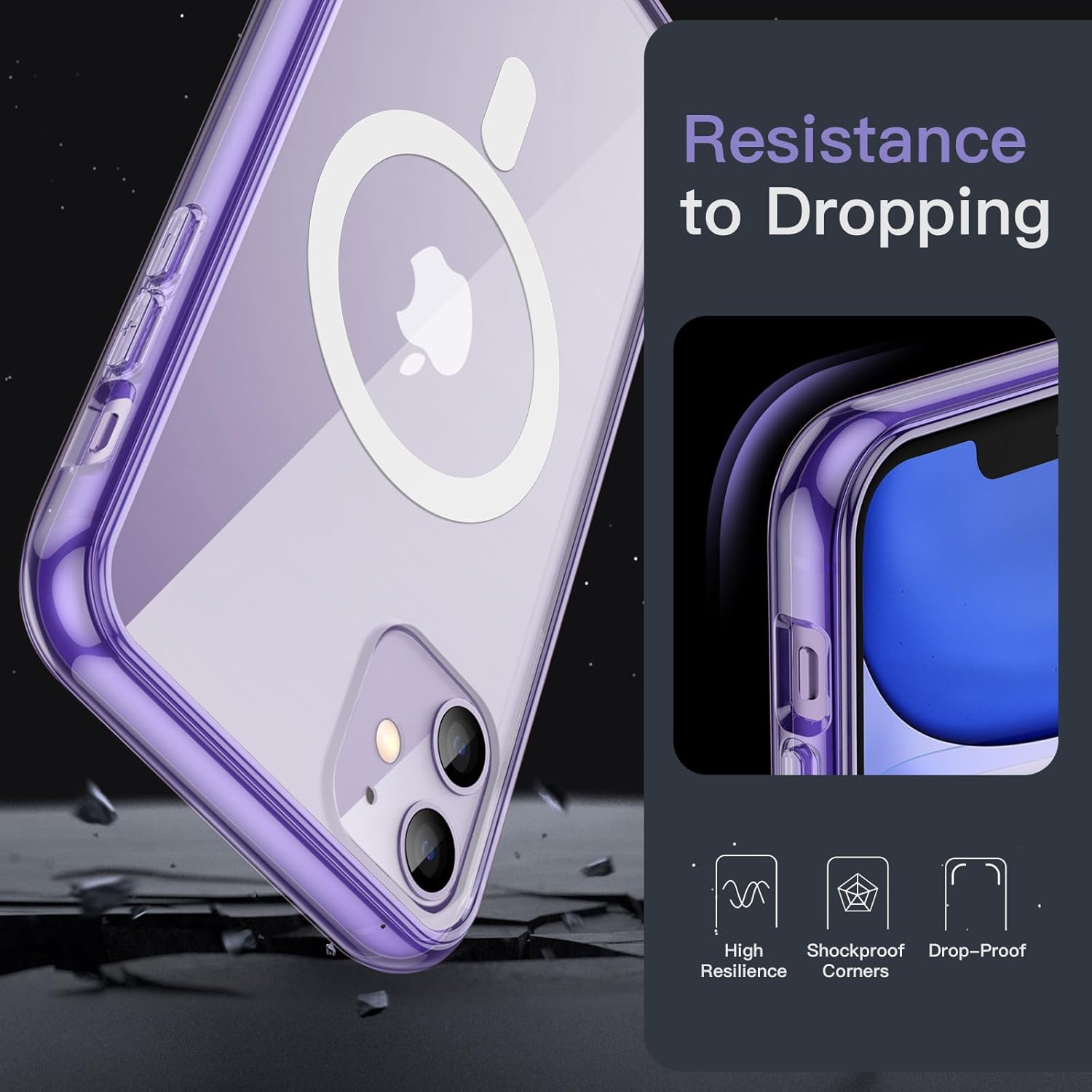 JETech Magnetic Case for iPhone 11 6.1-Inch Compatible with MagSafe Wireless Charging, Shockproof Phone Bumper Cover, Anti-Scratch Clear Back (Deep Purple) · v6