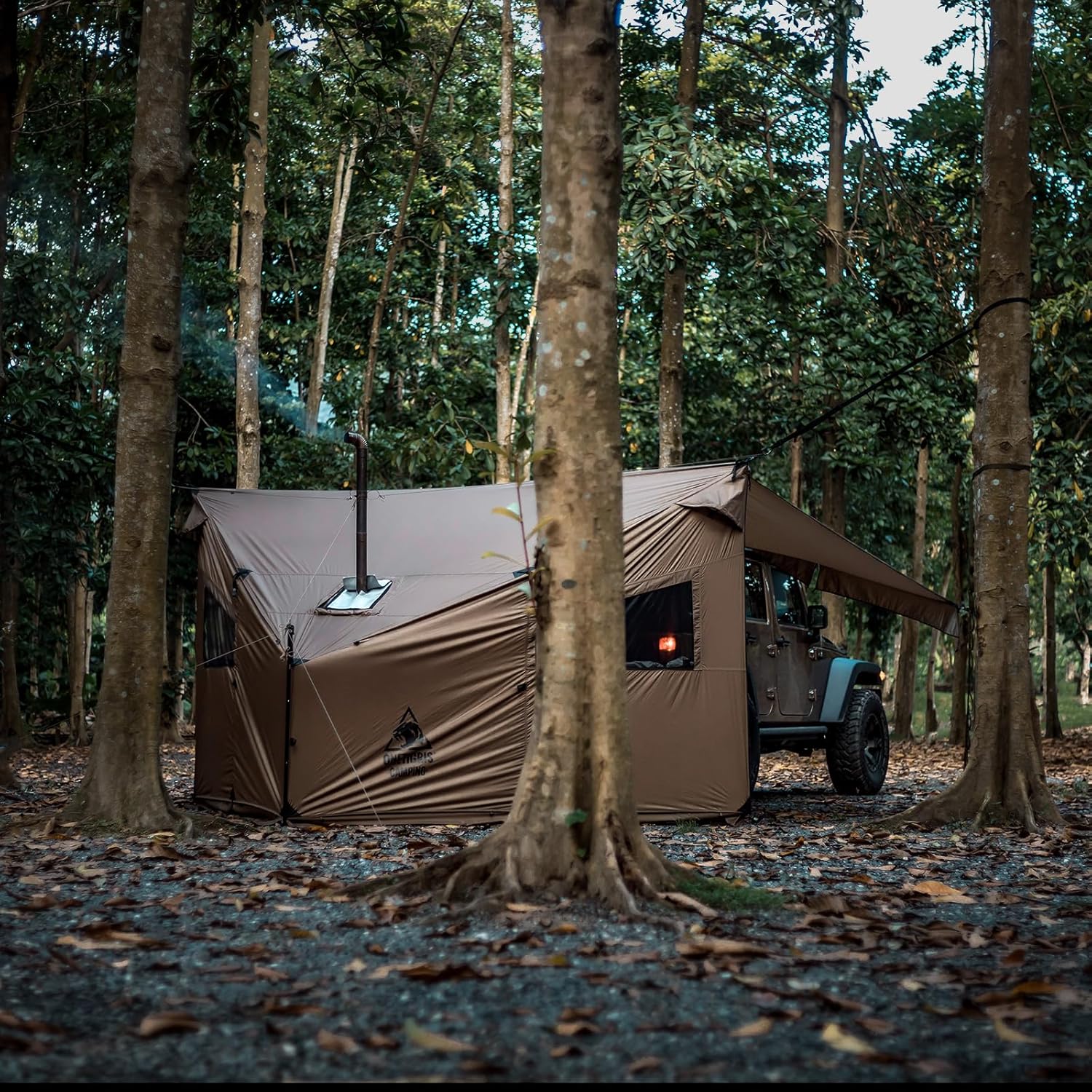 OneTigris COZSHACK เต็นท์ร้อน เต็นท์ขนาดใหญ่สำหรับ 4 คน พร้อมช่องสำหรับเตา เต็นท์กันลม กันน้ำ สำหรับการตั้งแคมป์ด้วยเตาไม้แบบ Bushcraft การเดินทางด้วยรถบรรทุก ครอบครัว