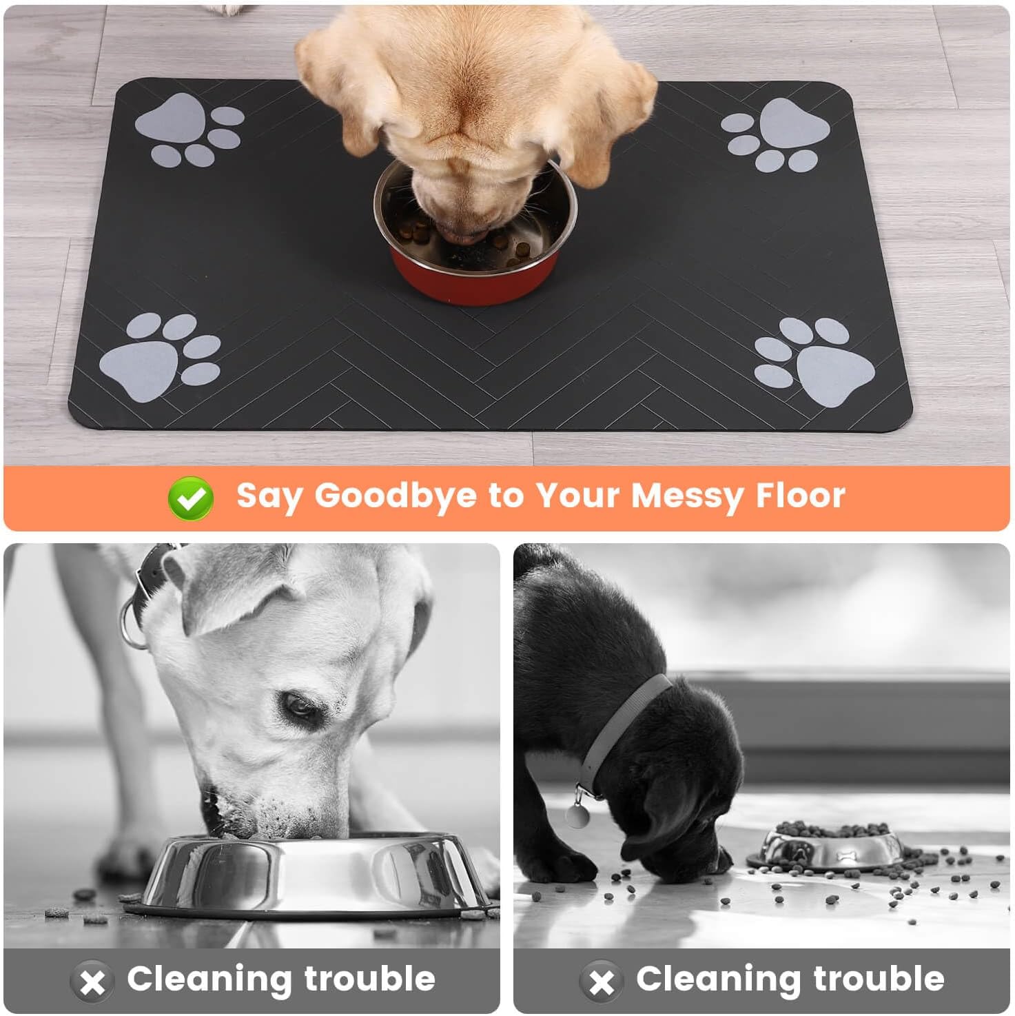 Pet Feeding Mat-Absorbent Pet Placemat for Food and Water Bowl, with Waterproof Rubber Backing, Quick Dry Water Dispenser Mat for Dog and Cat (12x20", Striped Dark Gray) · v3