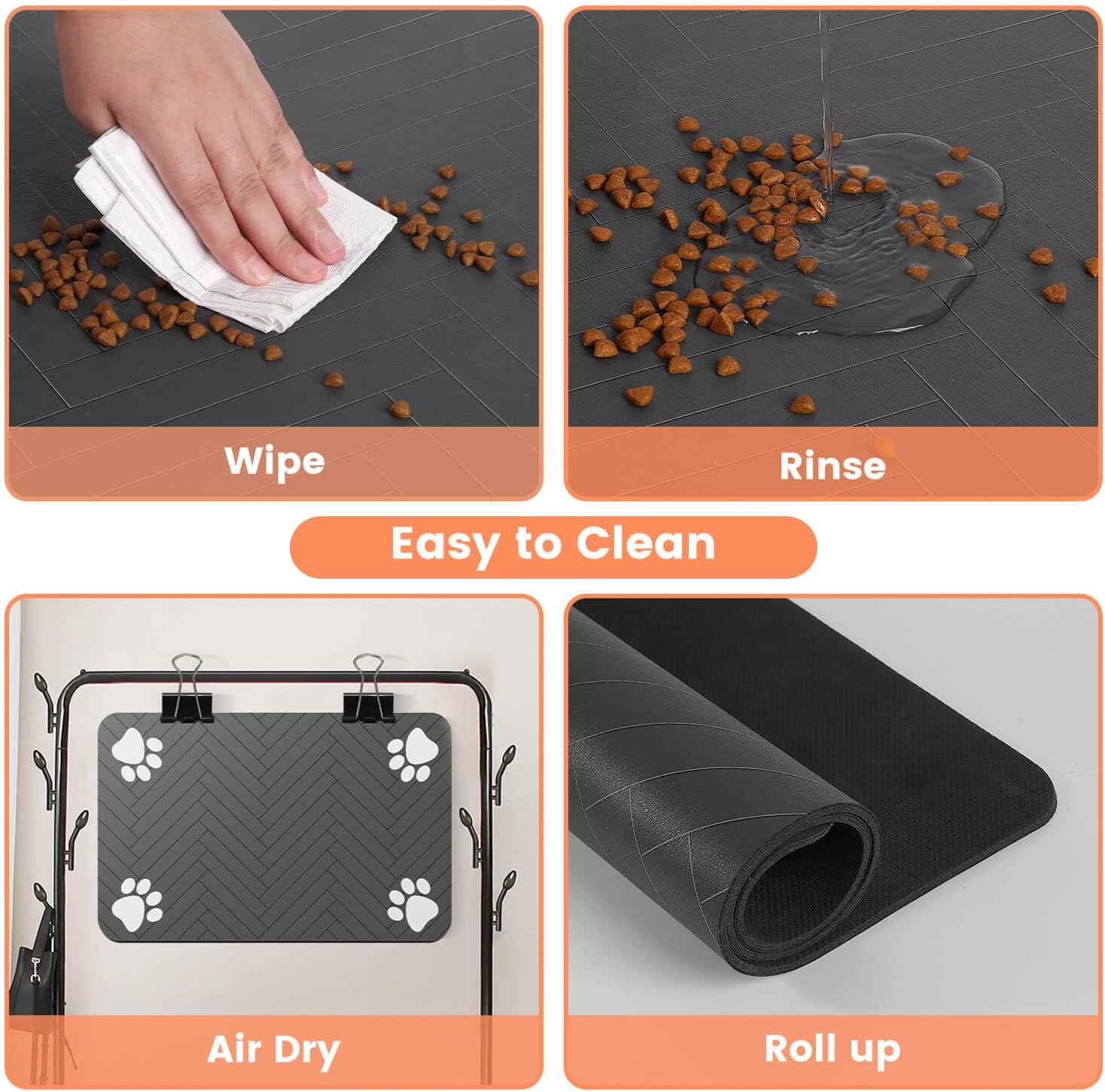 Pet Feeding Mat-Absorbent Pet Placemat for Food and Water Bowl, with Waterproof Rubber Backing, Quick Dry Water Dispenser Mat for Dog and Cat (12x20", Striped Dark Gray) · v3