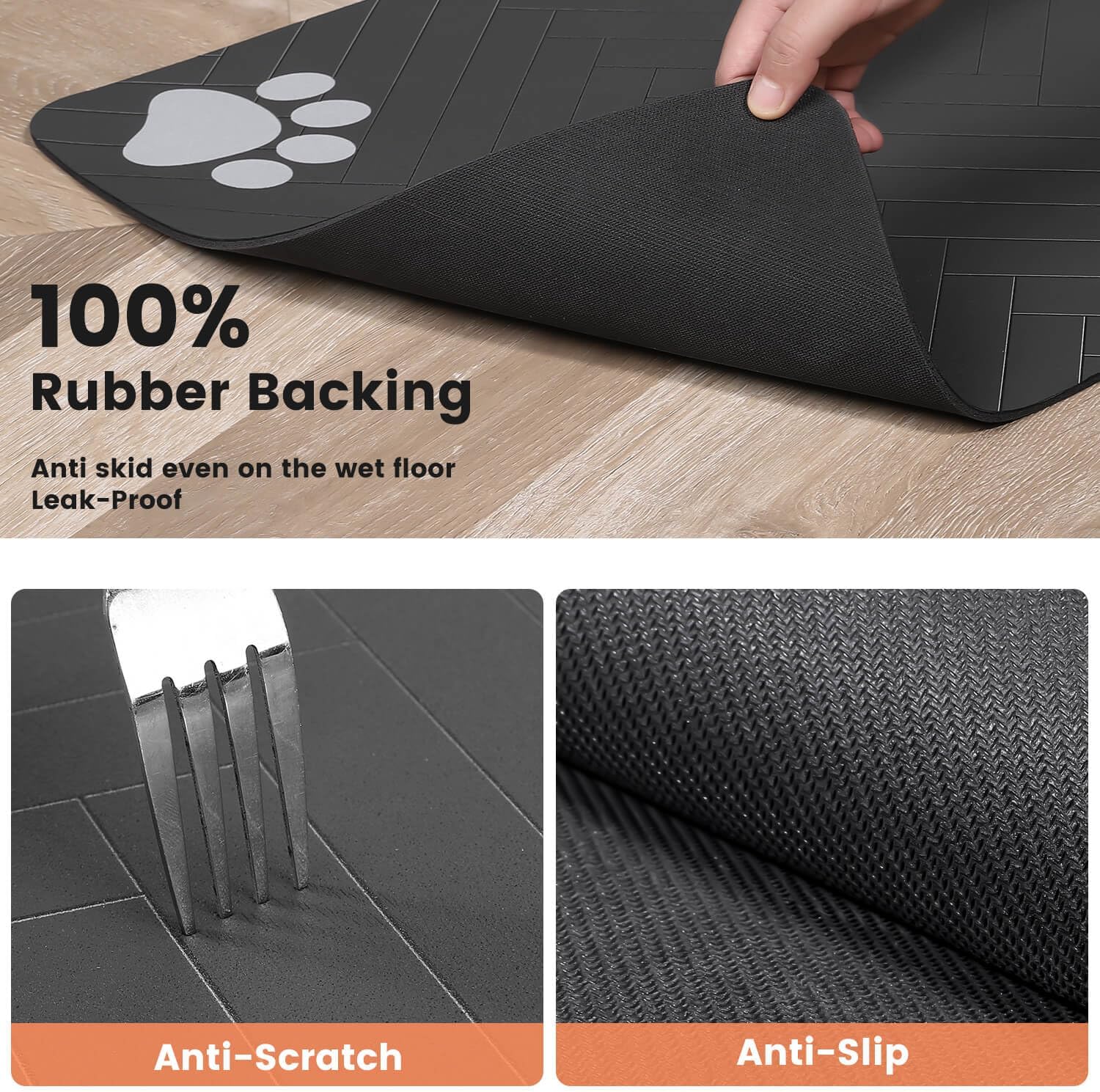 Pet Feeding Mat-Absorbent Pet Placemat for Food and Water Bowl, with Waterproof Rubber Backing, Quick Dry Water Dispenser Mat for Dog and Cat (12x20", Striped Dark Gray) · v3