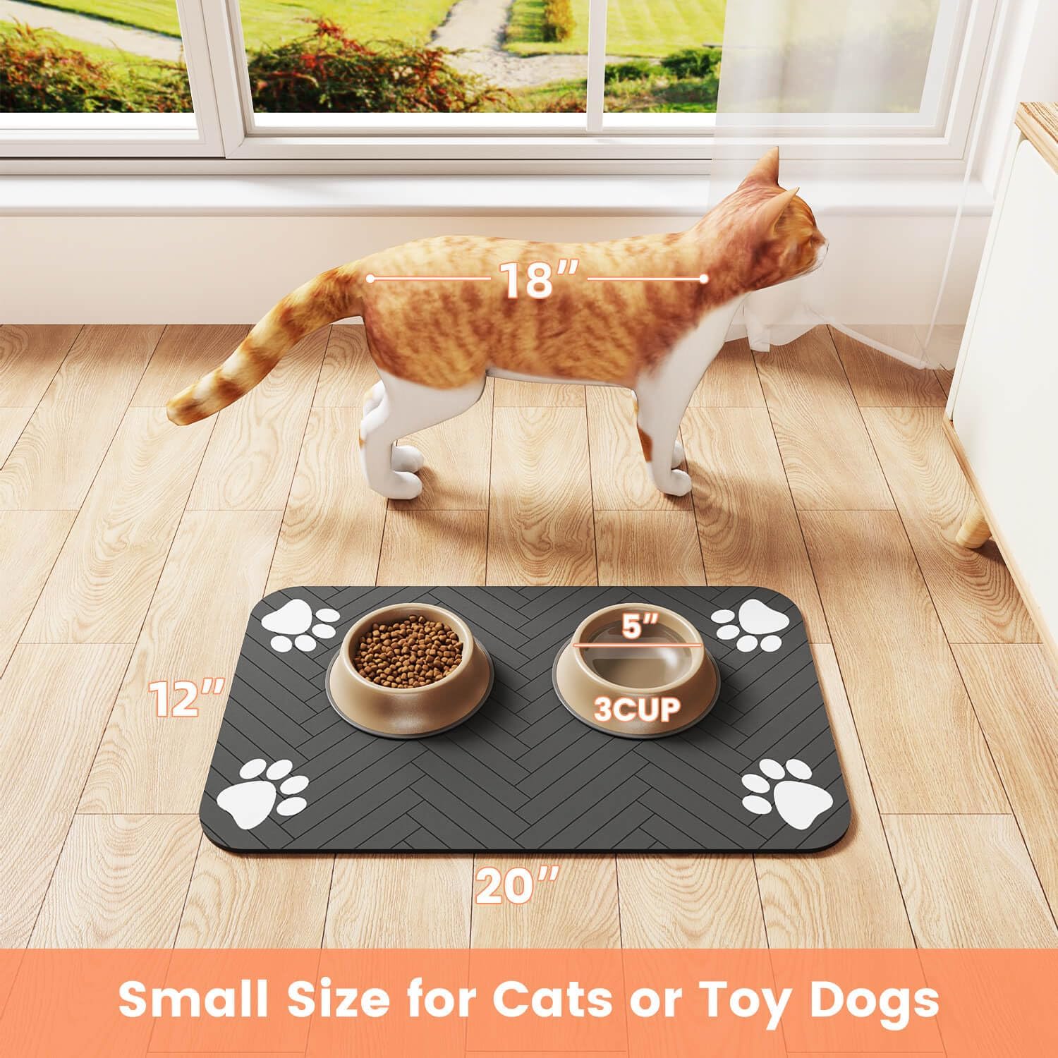 Pet Feeding Mat-Absorbent Pet Placemat for Food and Water Bowl, with Waterproof Rubber Backing, Quick Dry Water Dispenser Mat for Dog and Cat (12x20", Striped Dark Gray) · v3