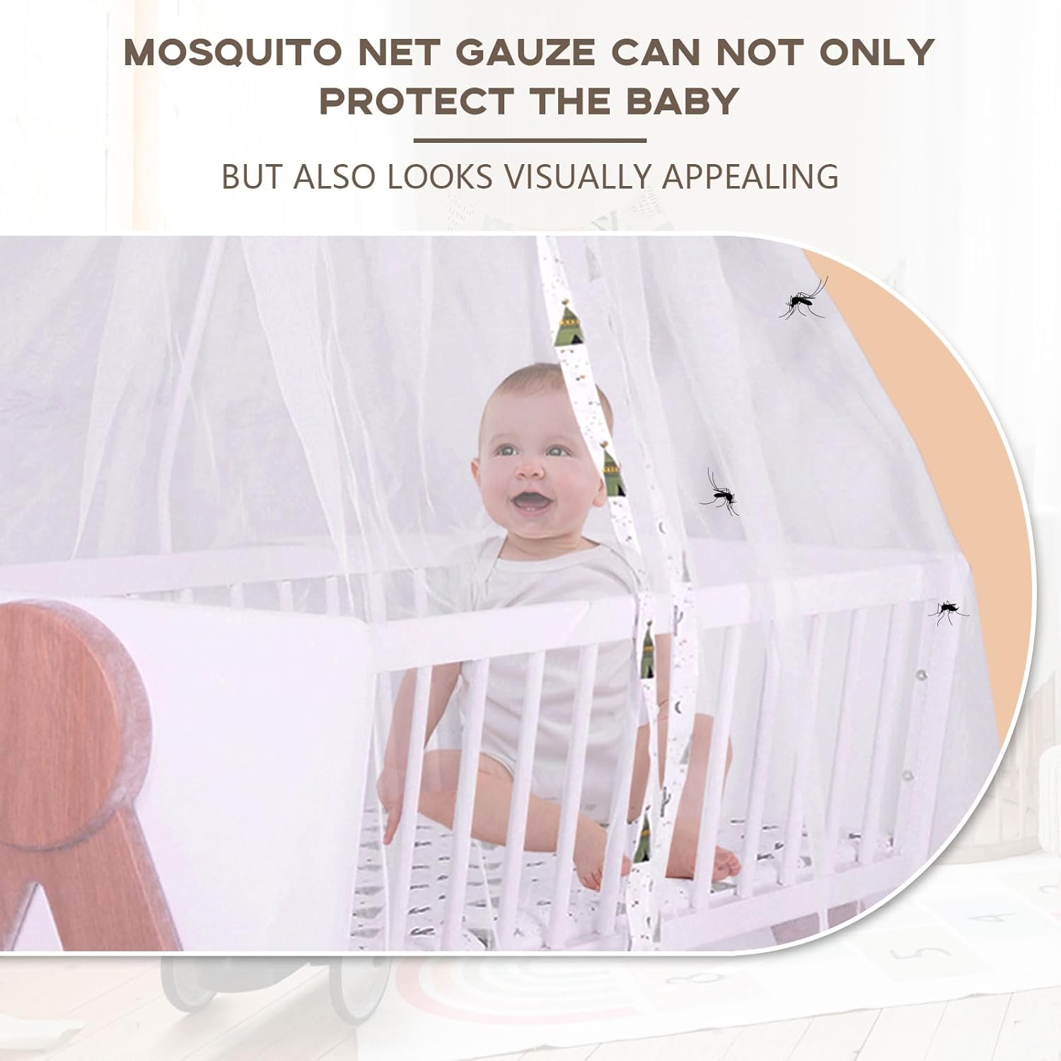 Wooden Bedside Bassinet Sleeper，Safe  Stylish Baby Brib Bassinet with Locking Wheels,Mosquito Net,Large Storage Basket,Mattress Pad Included,Bassinet for Newborn and Infants · v3