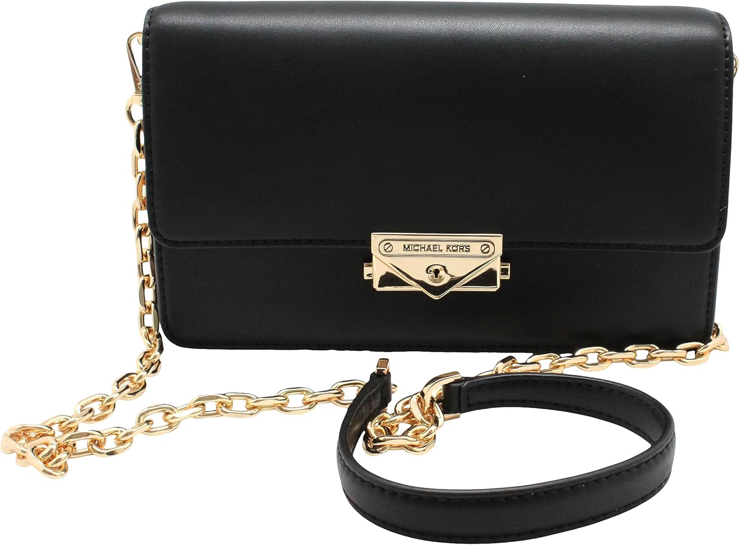 MICHAEL KORS CECE MEDIUM FLAP VEGAN LEATHER SHOULDER CROSSBODY BAG CLUTCH BLACK · v2