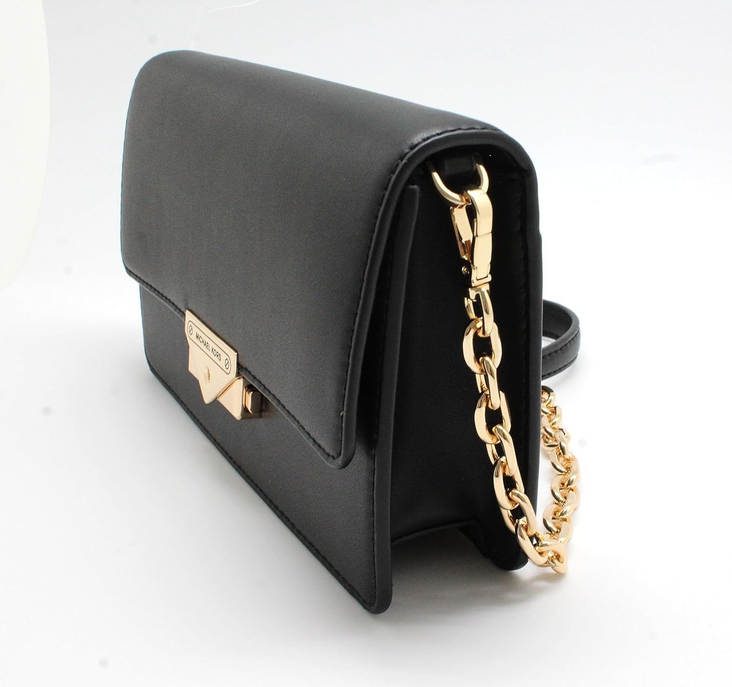 MICHAEL KORS CECE MEDIUM FLAP VEGAN LEATHER SHOULDER CROSSBODY BAG CLUTCH BLACK · v2