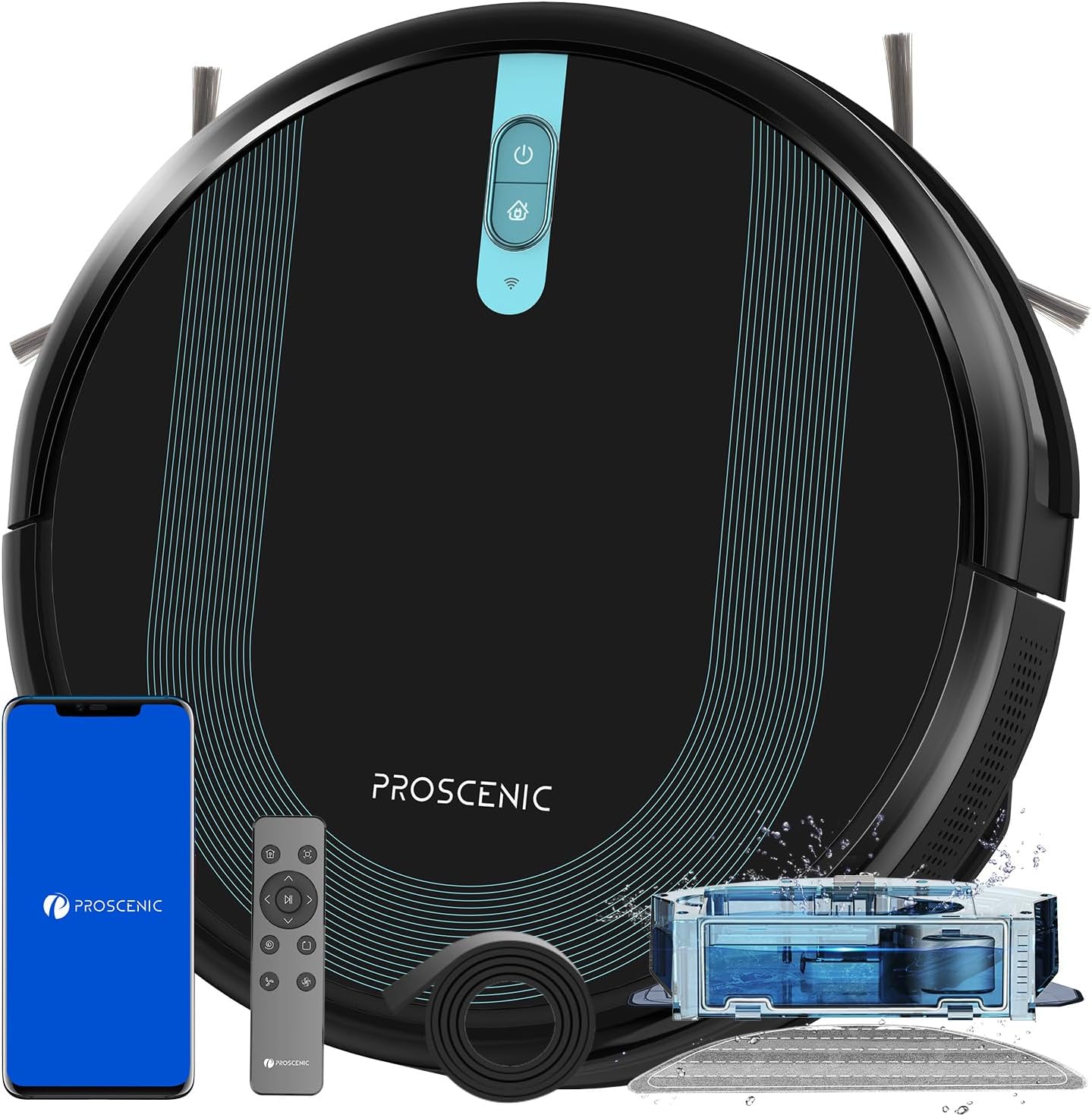 Proscenic 850T WiFi Robot Vacuum and Mop with Gyro Navigation, Boundary Strip, Self-Charging - for Hard Floors and Carpets