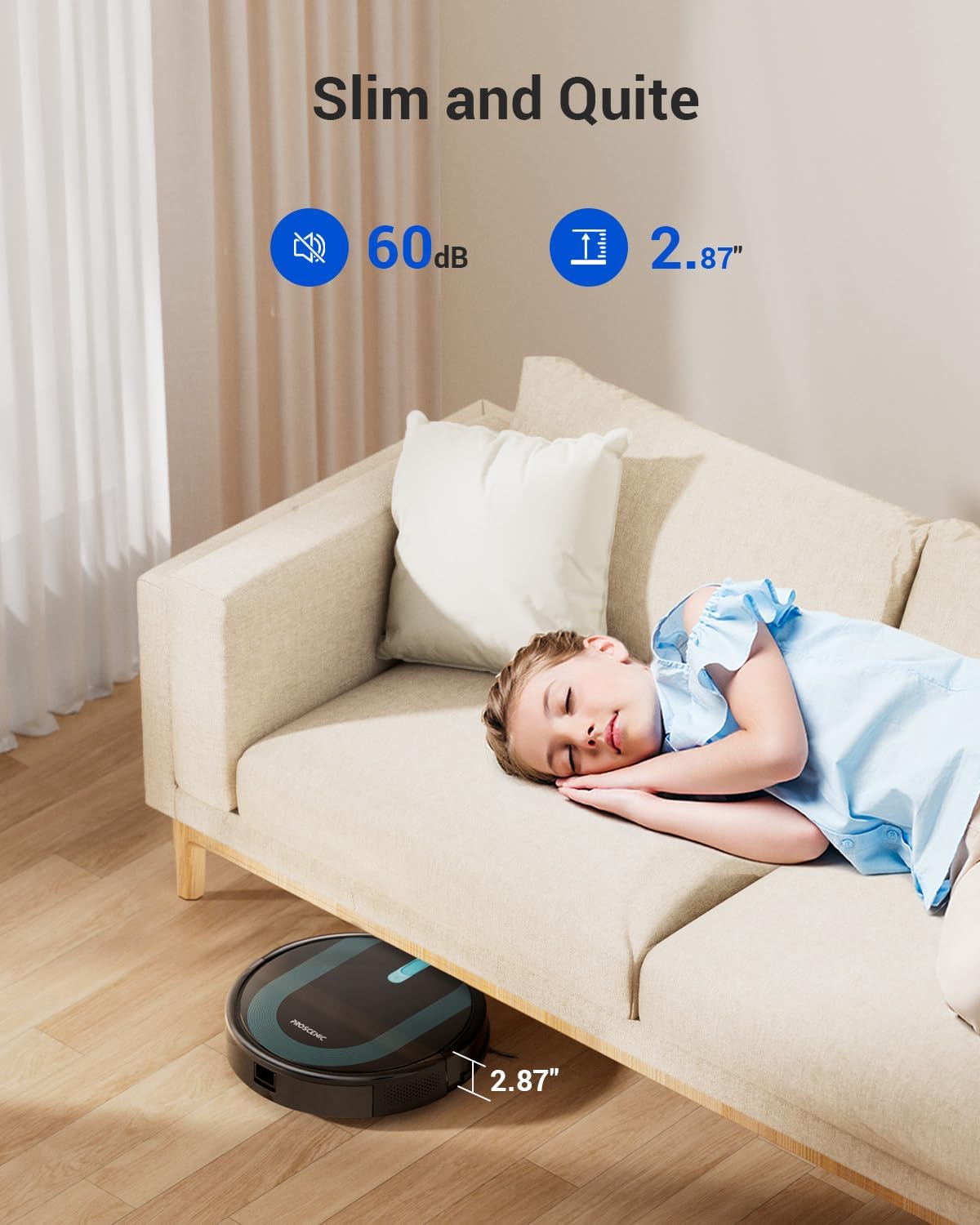 Proscenic 850T WiFi 로봇 진공 청소기 및 자이로 내비게이션, 경계 스트립, 자체 충전 기능 - 단단한 바닥 및 카펫용