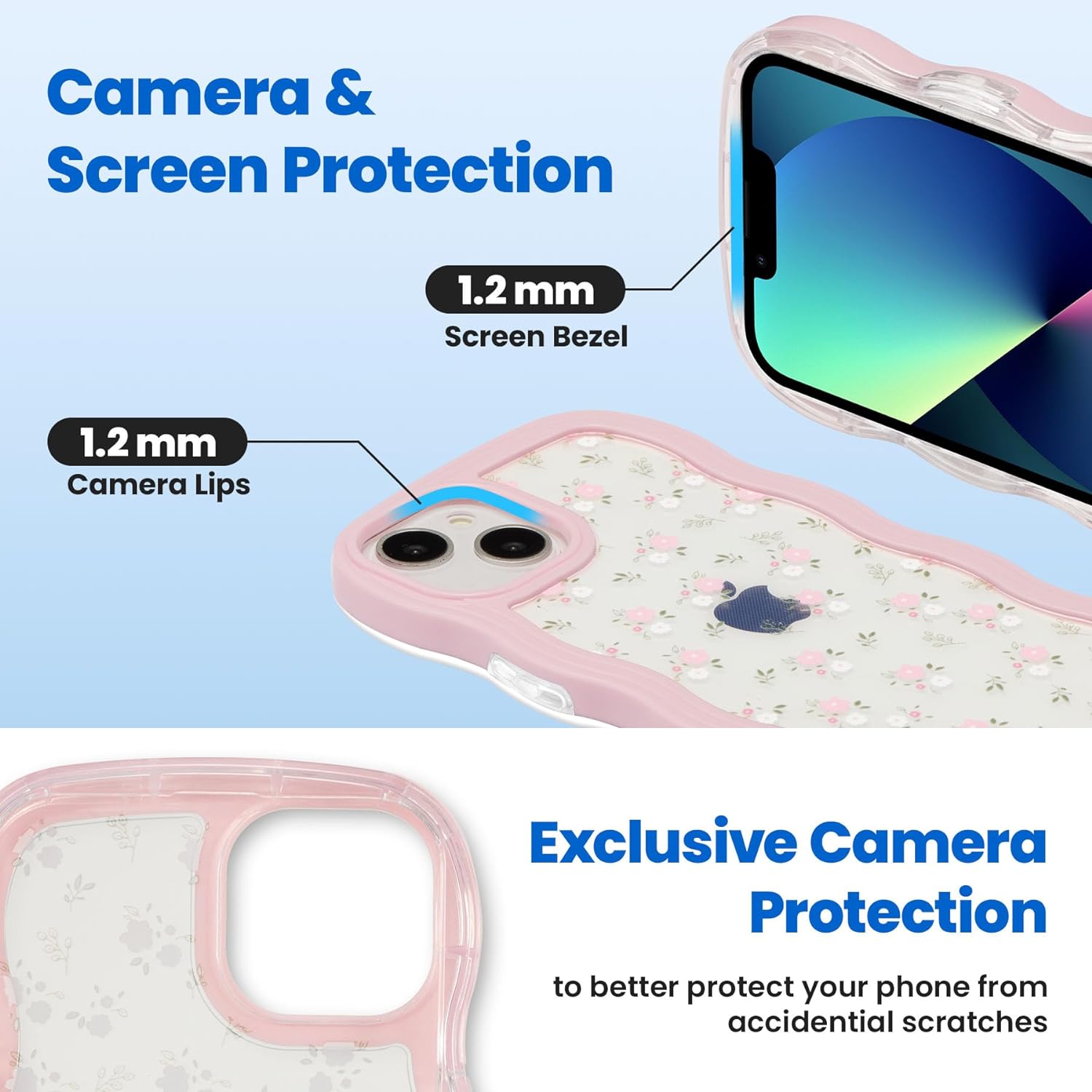 جراب ZCDAYE زهري متوافق مع iPhone 15، جراب هاتف بنمط زهور جمالي على شكل مموج لطيف للنساء والفتيات، غطاء TPU ناعم مقاوم للصدمات لهاتف iPhone 15 (6.1 بوصة)، وردي