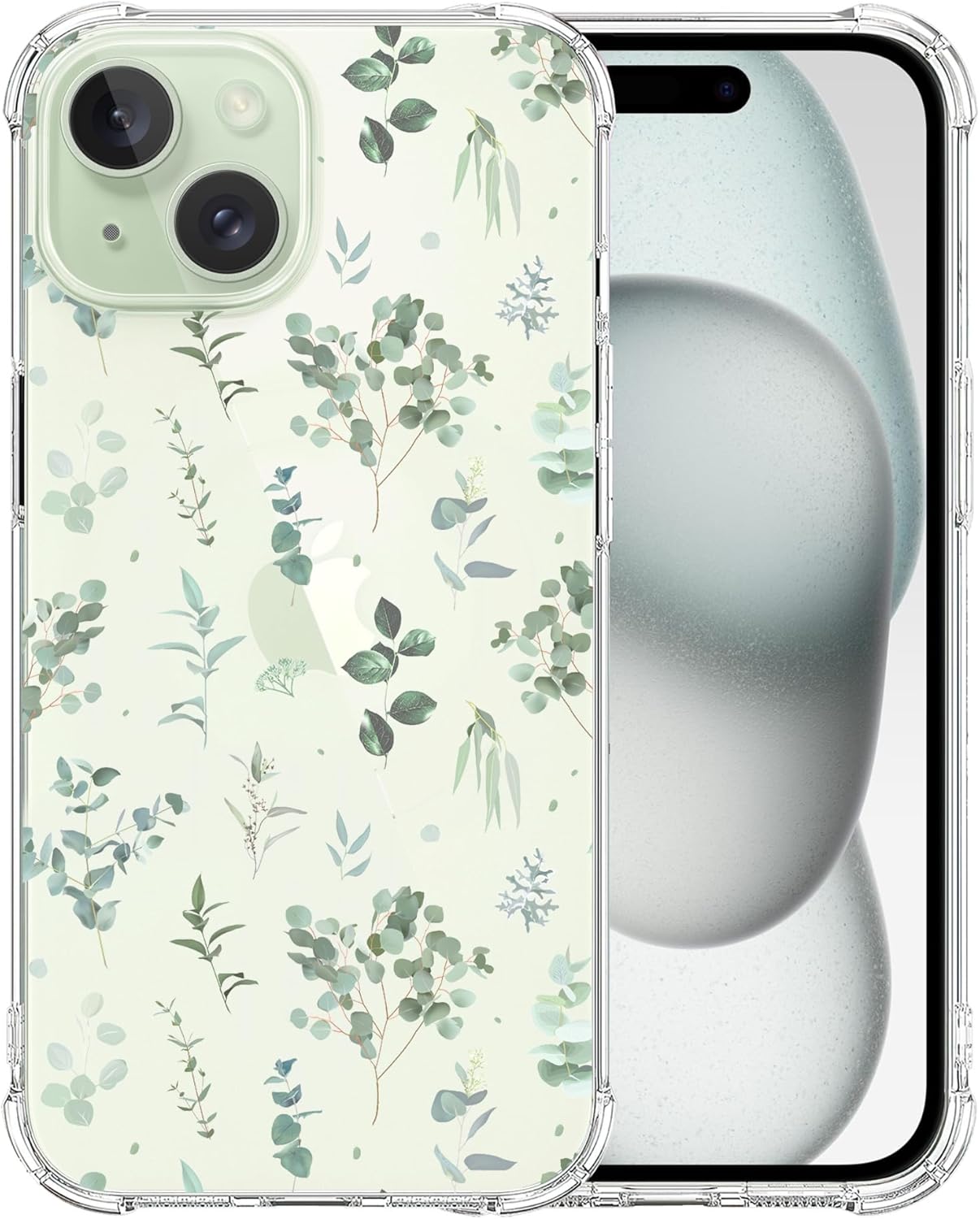 Durchsichtige Hülle, kompatibel mit iPhone 15, Eukalyptusblätter- und Pflanzenmuster für Damen und Mädchen, weiche, flexible, schlanke, durchsichtige TPU-Hüllen für iPhone 15, 6,1 Zoll