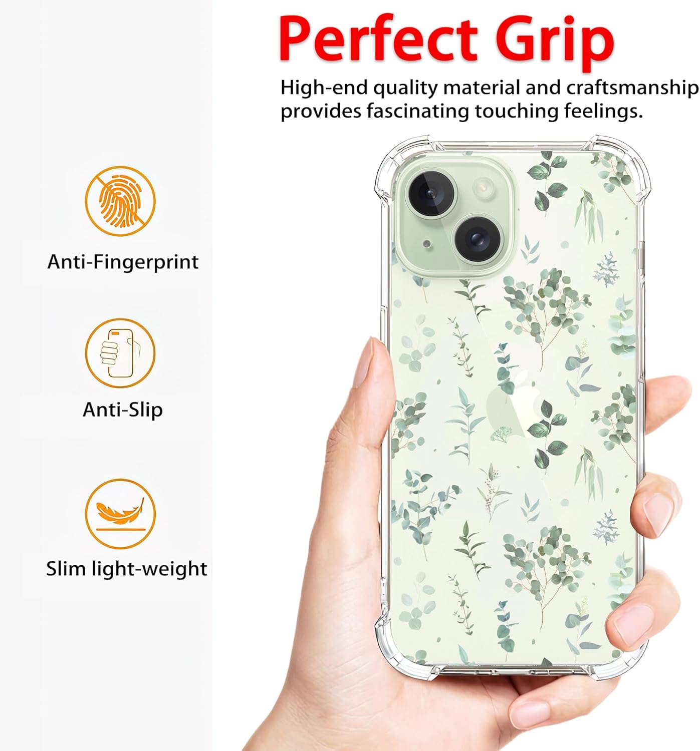 Durchsichtige Hülle, kompatibel mit iPhone 15, Eukalyptusblätter- und Pflanzenmuster für Damen und Mädchen, weiche, flexible, schlanke, durchsichtige TPU-Hüllen für iPhone 15, 6,1 Zoll