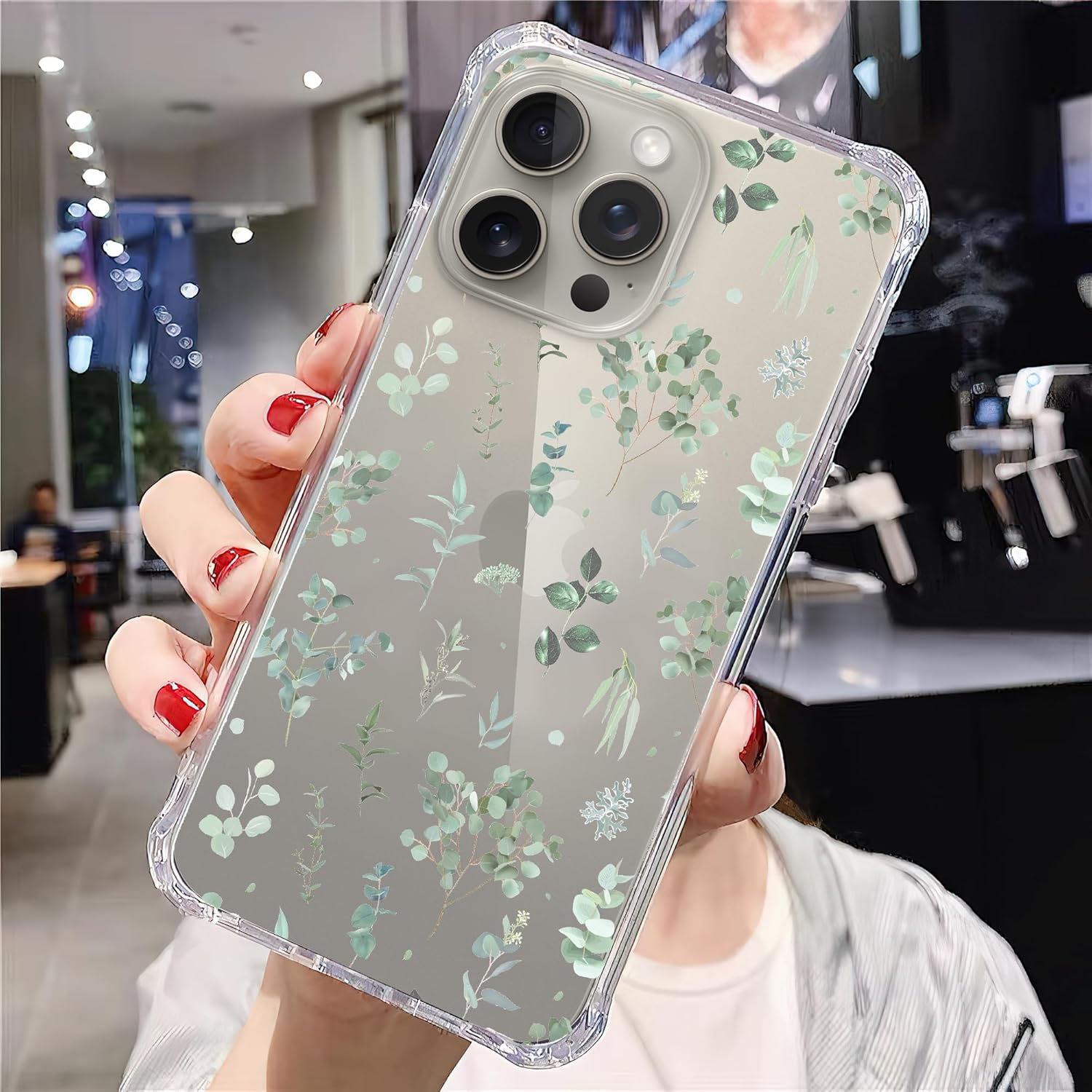 Durchsichtige Hülle, kompatibel mit iPhone 15, Eukalyptusblätter- und Pflanzenmuster für Damen und Mädchen, weiche, flexible, schlanke, durchsichtige TPU-Hüllen für iPhone 15, 6,1 Zoll