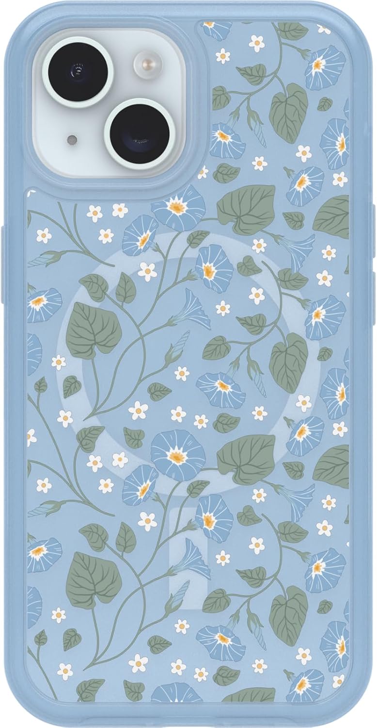 OtterBox iPhone 15, iPhone 14 i iPhone 13 Symmetry Series Clear Case - DAWN FLORAL (niebieski), zatrzaski do MagSafe, wyjątkowo eleganckie, podniesione krawędzie chronią ekran aparatu