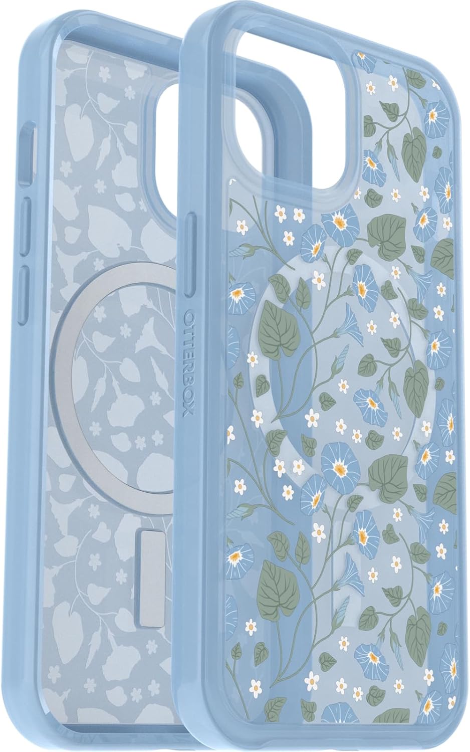 OtterBox iPhone 15, iPhone 14, and iPhone 13 Symmetry Series Clear Case - DAWN FLORAL (Blue), snaps to MagSafe, ultra-sleek, raised edges protect camera  screen