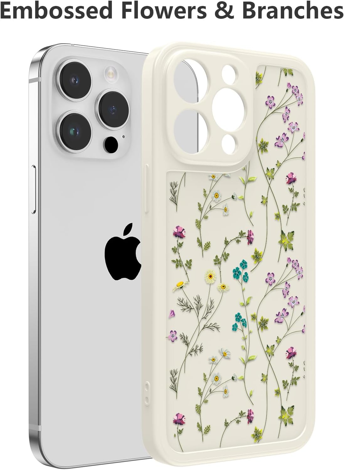 RALEAVO Floral Case for iPhone 13 Pro Max, Flower Branch Pattern Design Cute Cover Case for Girls Women Slim Thin Soft Silicone Shockproof Anti-Slip Phone Case for iPhone 13 Pro Max (6.7),Beige · v2
