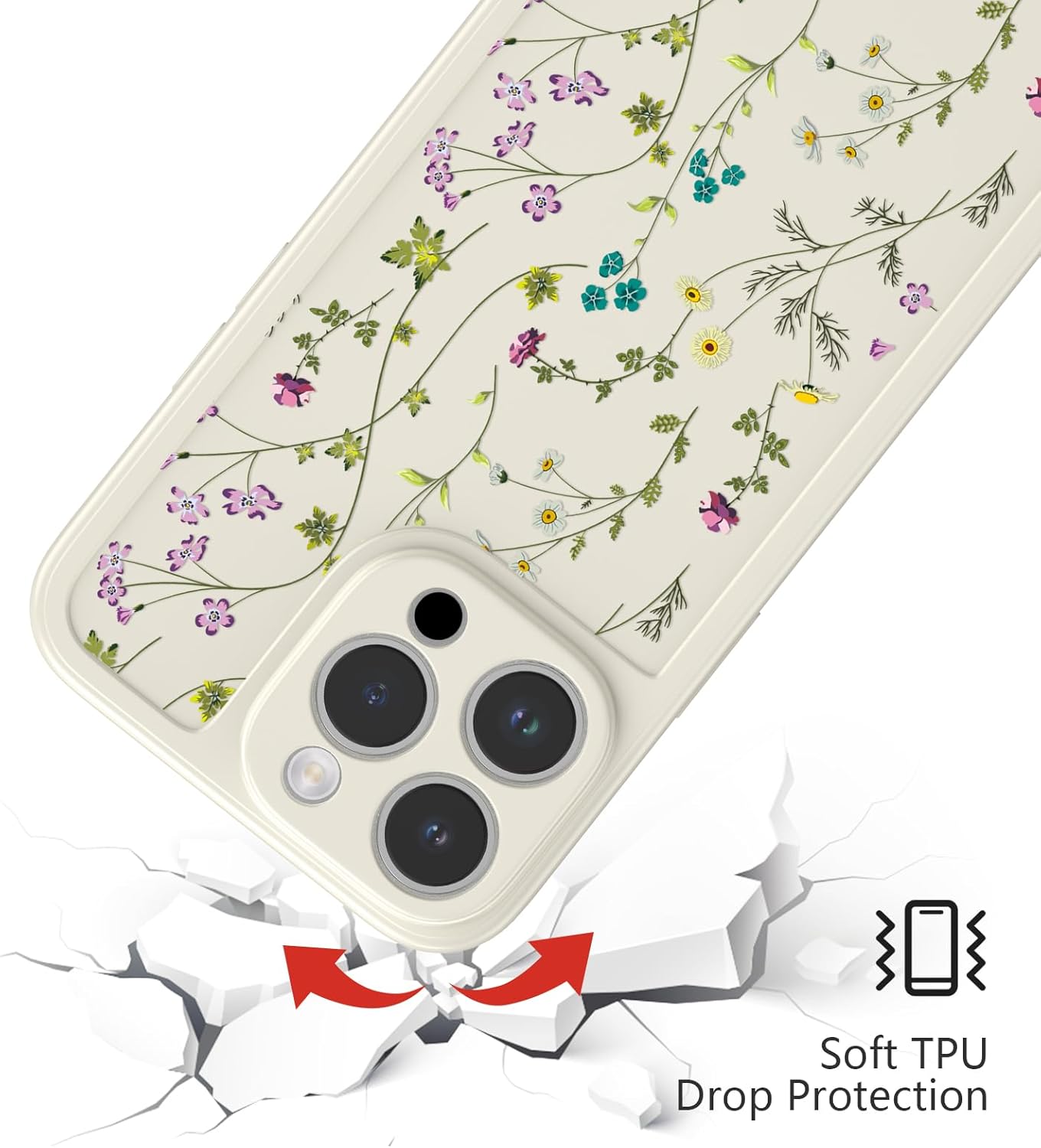 RALEAVO Floral Case for iPhone 13 Pro Max, Flower Branch Pattern Design Cute Cover Case for Girls Women Slim Thin Soft Silicone Shockproof Anti-Slip Phone Case for iPhone 13 Pro Max (6.7),Beige · v2