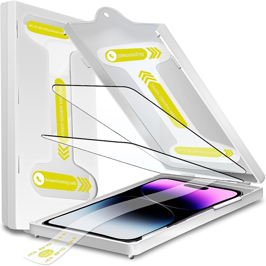 Screen Protector for iPhone 15 - [Auto Alignment Kit] Easy Install Auto Dust-Removal Bubble Free Military Protect Tempered Glass Screen Protector Fit for iPhone 15 [2 Pack]