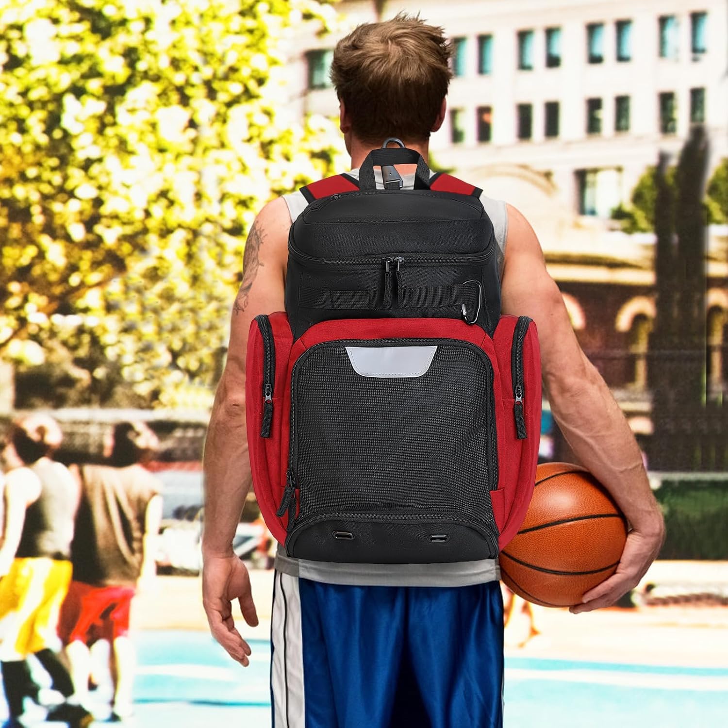 Basketbol Sırt Çantası Büyük Spor Çantası, Spor Ayakkabıları Saklamak için Top Bölmeli ve Ayakkabı Bölmeli Spor Çantası Su Şişeleri Dizüstü Bilgisayarlar ve Günlük İhtiyaçlar, Basketbol, Futbolda Yaygın Olarak Kullanılan