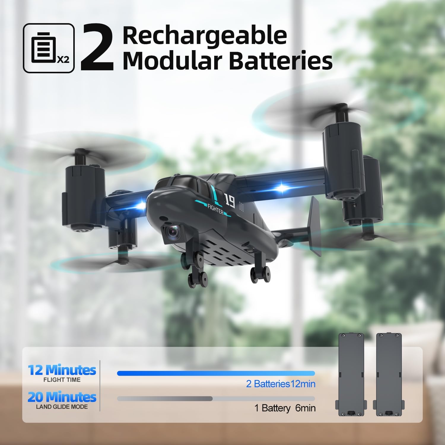 Drone LM19-A con fotocamera per principianti, droni con telecomando WiFi Live Video per bambini dagli 8 ai 12 anni, aereo RC facile da pilotare, quadricottero HD RC, giocattolo regalo per ragazzi, droni FPV per adulti, 2 batterie