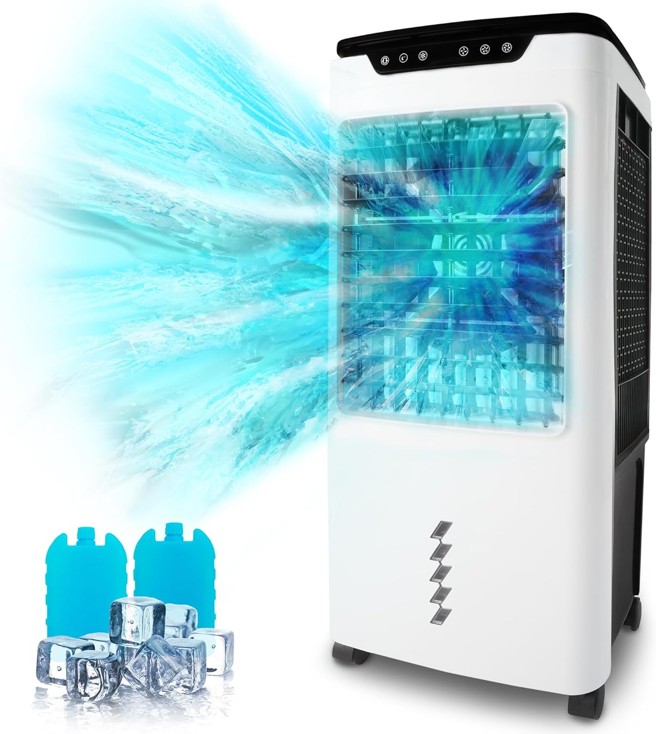 PRIMETEK Güçlü Bataklık Soğutucu 5300 CFM, 7 Galon Su Deposu, Taşınabilir Kapalı Evaporatif Hava Soğutucu, Uzaktan Kumanda Dahil, Salınım Modu, Modern Tasarım Nassau Dökme Alüminyum Tozu C (5300 CFM)