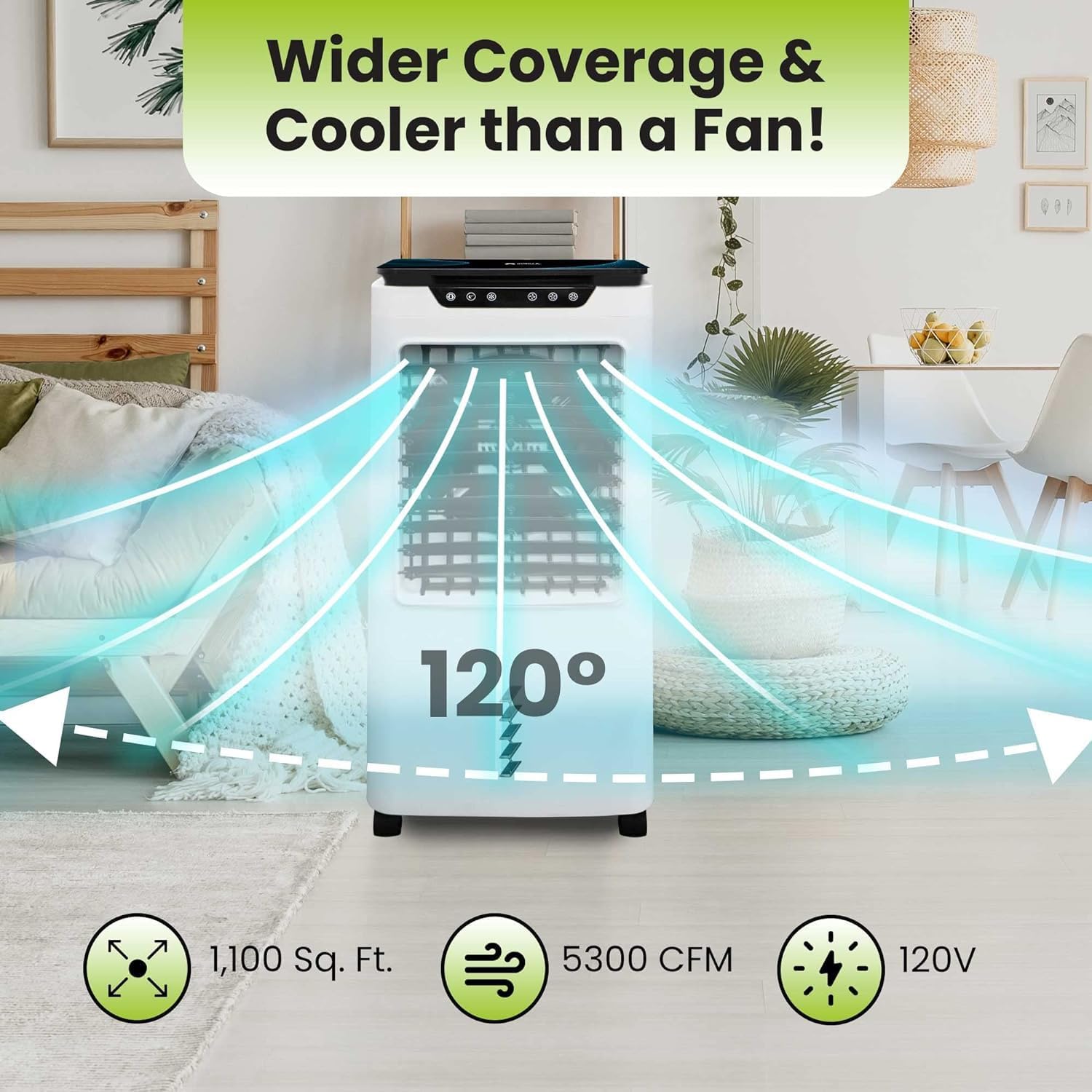 PRIMETEK 강력한 늪 쿨러 5300 CFM, 7갤런 물 탱크, 휴대용 실내 증발식 공기 쿨러, 리모컨 포함, 스윙 모드, 모던 디자인 나소 캐스트 알루미늄 파우더 C(5300 CFM)