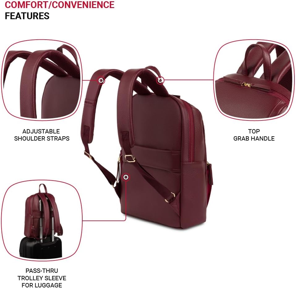 กระเป๋าเป้สะพายหลังใส่โน้ตบุ๊กสำหรับผู้หญิงรุ่น Serenity Luxe จาก SwissGear สีแดง ขนาด 16 นิ้ว
