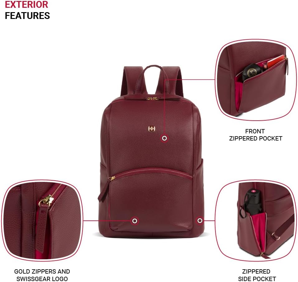 กระเป๋าเป้สะพายหลังใส่โน้ตบุ๊กสำหรับผู้หญิงรุ่น Serenity Luxe จาก SwissGear สีแดง ขนาด 16 นิ้ว