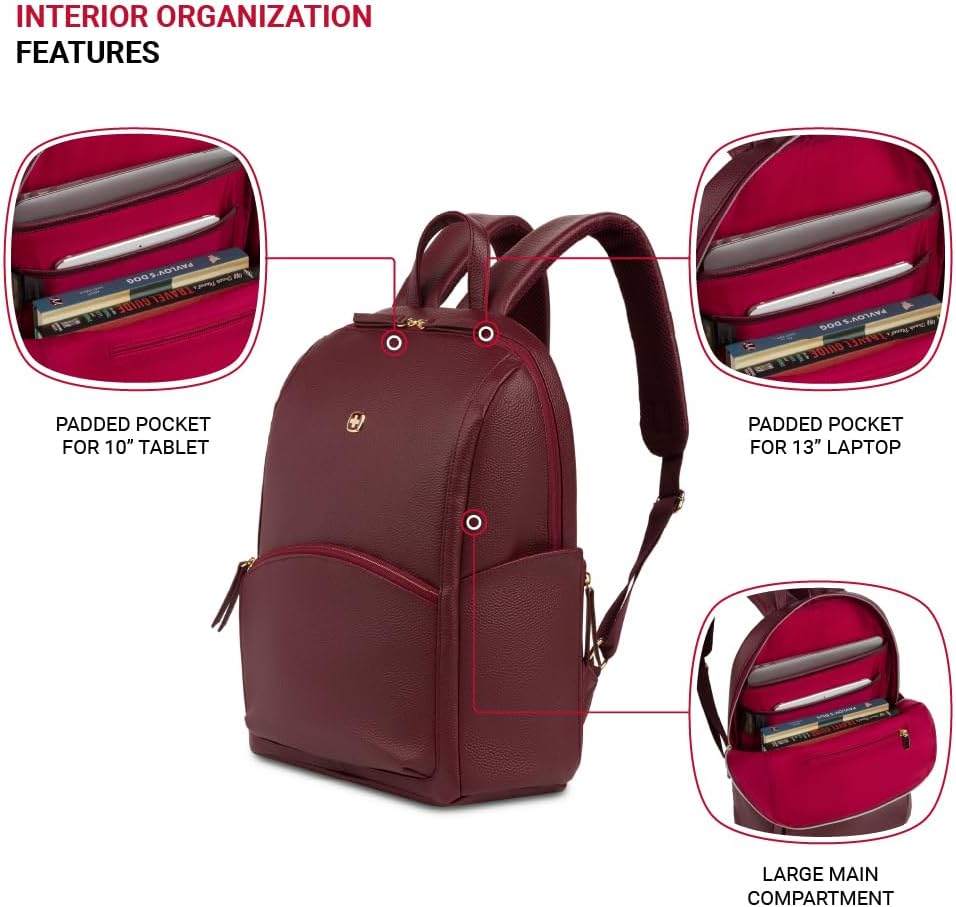 กระเป๋าเป้สะพายหลังใส่โน้ตบุ๊กสำหรับผู้หญิงรุ่น Serenity Luxe จาก SwissGear สีแดง ขนาด 16 นิ้ว