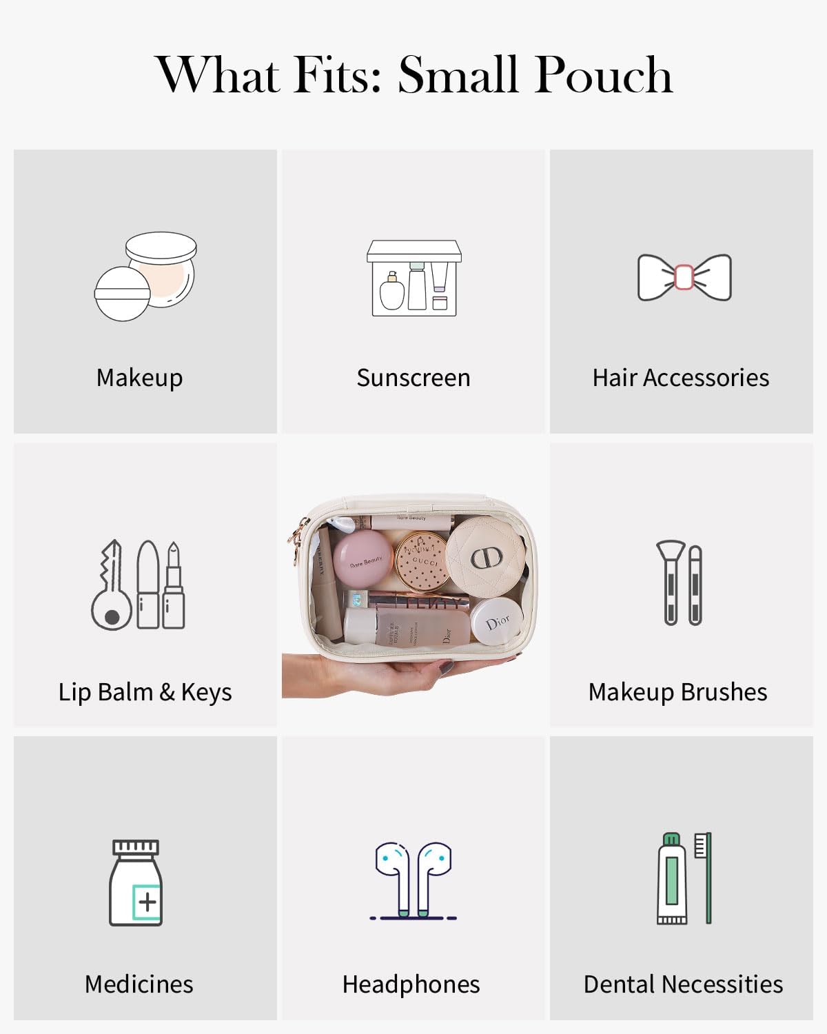 Pocmimut Makeup Bag,PU Leather Clear Makeup Bag Travel Makeup Bag Car Essentials for Women,Travel Essentials Cosmetic Bag Organizers(Beige) · v2