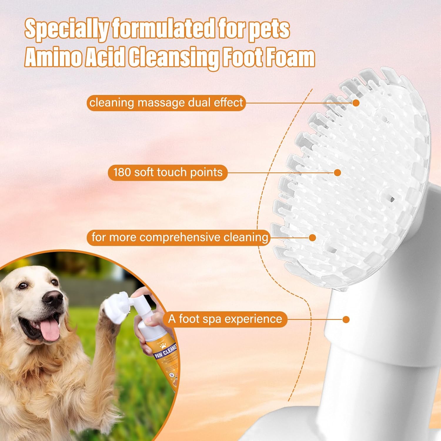 منظف ​​مخالب الكلاب والقطط، رغوة سحرية - منظف رغوي بدون شطف من Clean Paws - شامبو جاف، فرشاة تنظيف القدم - بخلاصة الورد، غسول للتحكم في الرائحة - جيد للجراء