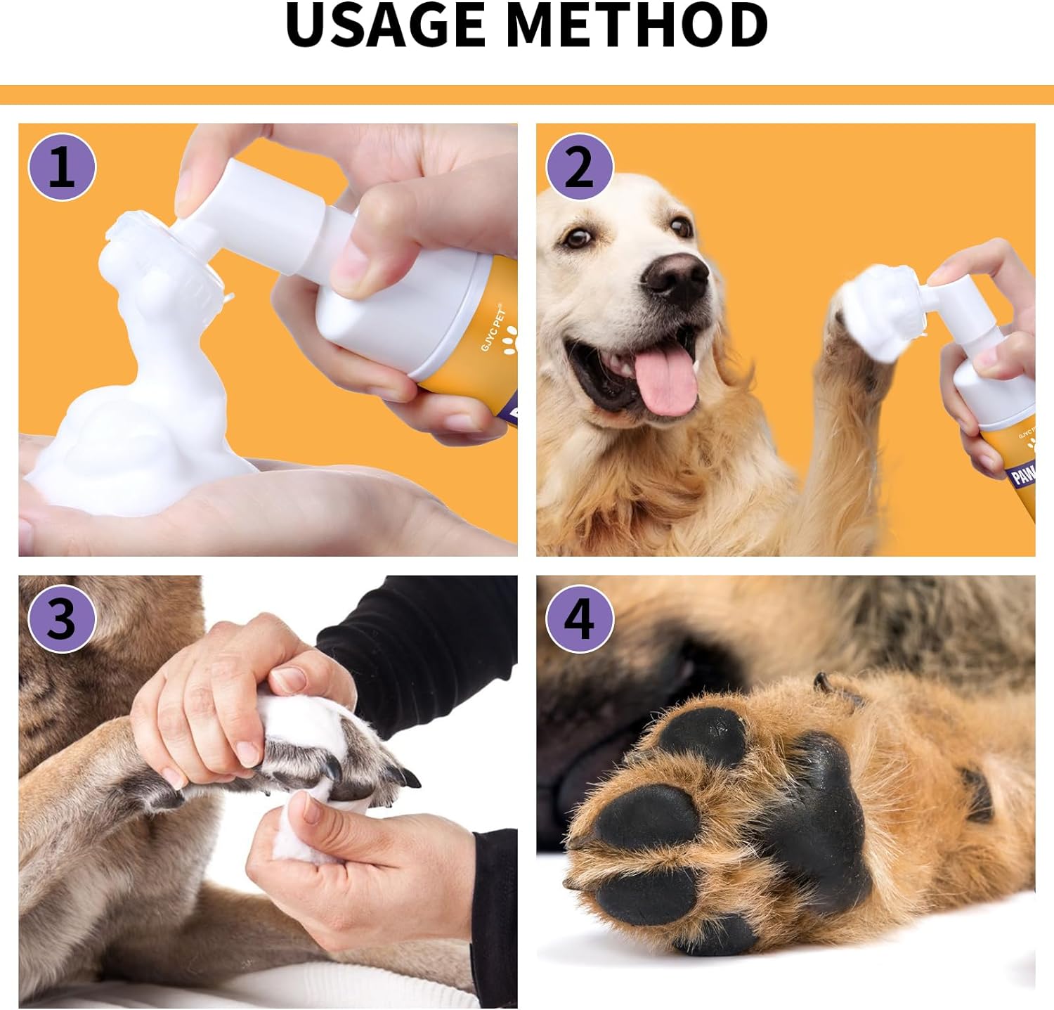 منظف ​​مخالب الكلاب والقطط، رغوة سحرية - منظف رغوي بدون شطف من Clean Paws - شامبو جاف، فرشاة تنظيف القدم - بخلاصة الورد، غسول للتحكم في الرائحة - جيد للجراء