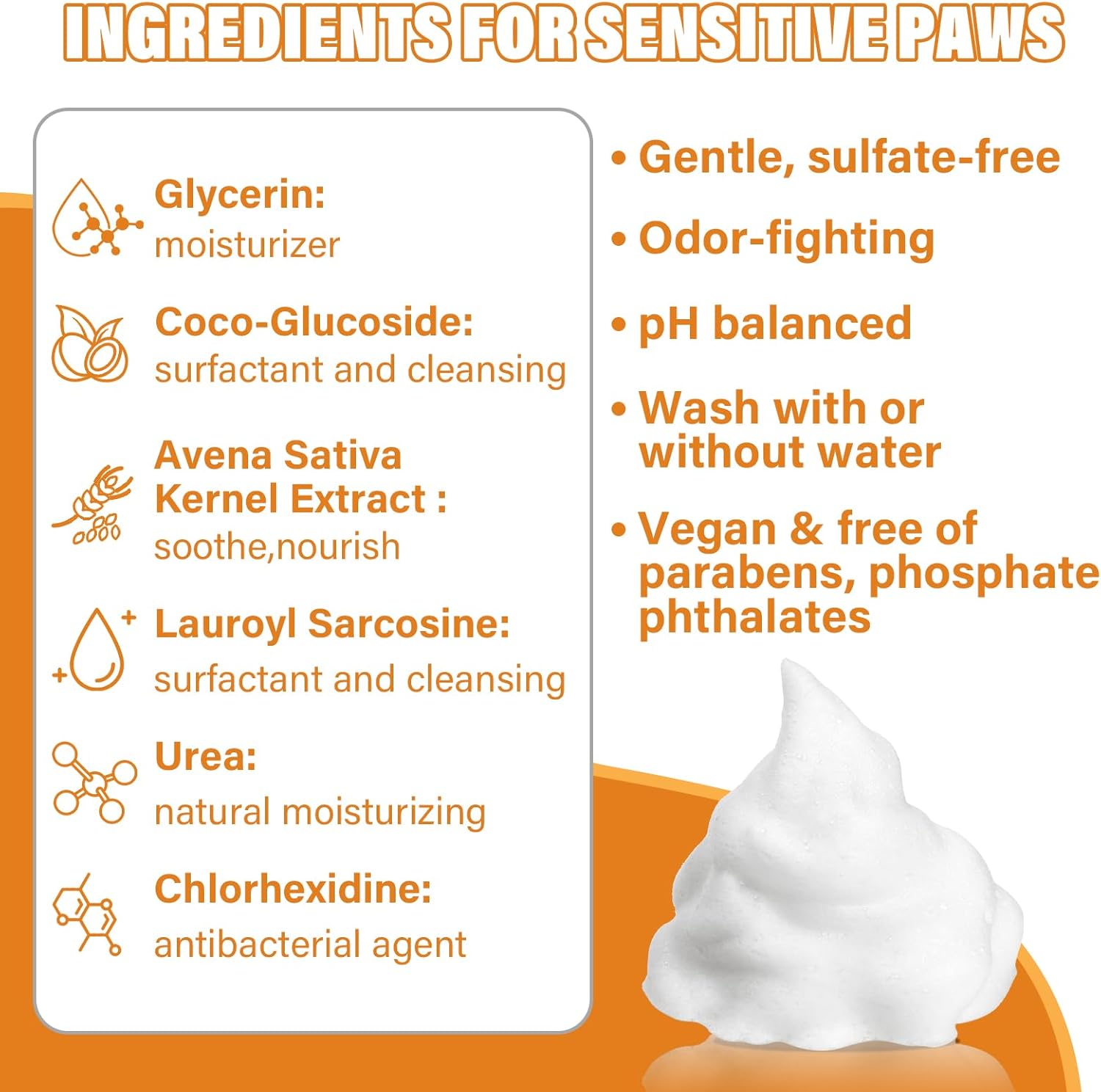 منظف ​​مخالب الكلاب والقطط، رغوة سحرية - منظف رغوي بدون شطف من Clean Paws - شامبو جاف، فرشاة تنظيف القدم - بخلاصة الورد، غسول للتحكم في الرائحة - جيد للجراء