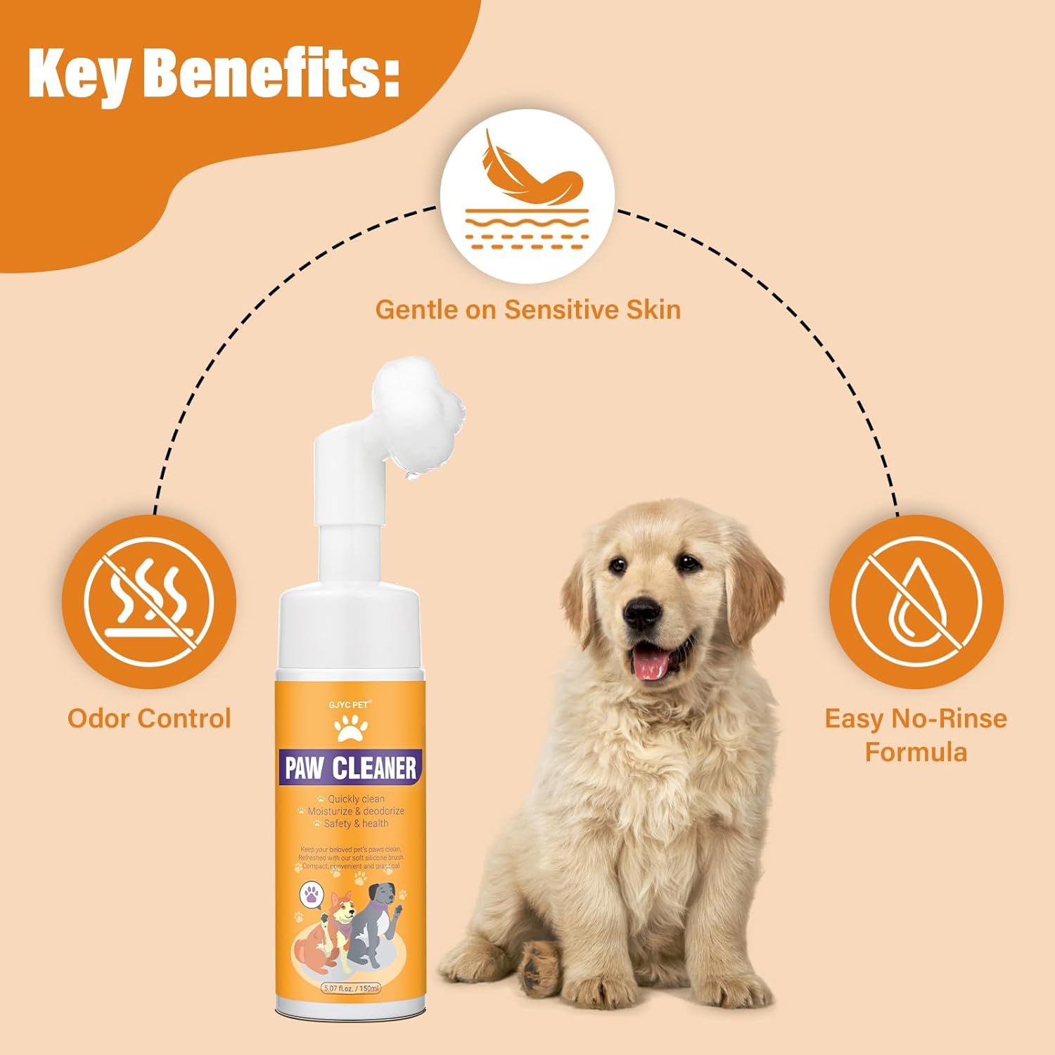 منظف ​​مخالب الكلاب والقطط، رغوة سحرية - منظف رغوي بدون شطف من Clean Paws - شامبو جاف، فرشاة تنظيف القدم - بخلاصة الورد، غسول للتحكم في الرائحة - جيد للجراء