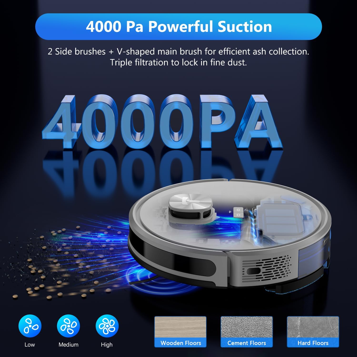 หุ่นยนต์ดูดฝุ่นและถูพื้น Tikom รุ่น L9000 พร้อมระบบนำทาง LiDAR หุ่นยนต์ดูดฝุ่น 4,000Pa ใช้งานได้นานสูงสุด 150 นาที ระบบสร้างแผนที่อัจฉริยะ 14 โซนห้ามเข้า ดีสำหรับขนสัตว์ พรม พื้นแข็ง สีเทา