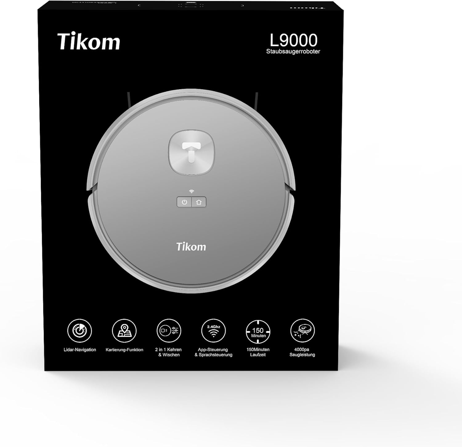 หุ่นยนต์ดูดฝุ่นและถูพื้น Tikom รุ่น L9000 พร้อมระบบนำทาง LiDAR หุ่นยนต์ดูดฝุ่น 4,000Pa ใช้งานได้นานสูงสุด 150 นาที ระบบสร้างแผนที่อัจฉริยะ 14 โซนห้ามเข้า ดีสำหรับขนสัตว์ พรม พื้นแข็ง สีเทา