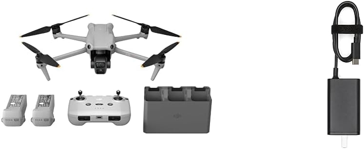 Caricabatterie portatile DJI Air 3 Fly More Combo (DJI RC-N2) da 65 W, drone con fotocamera per adulti 4K HDR, doppia fotocamera principale grandangolare media, tempo di volo massimo di 46 minuti, 48 MP, due batterie extra