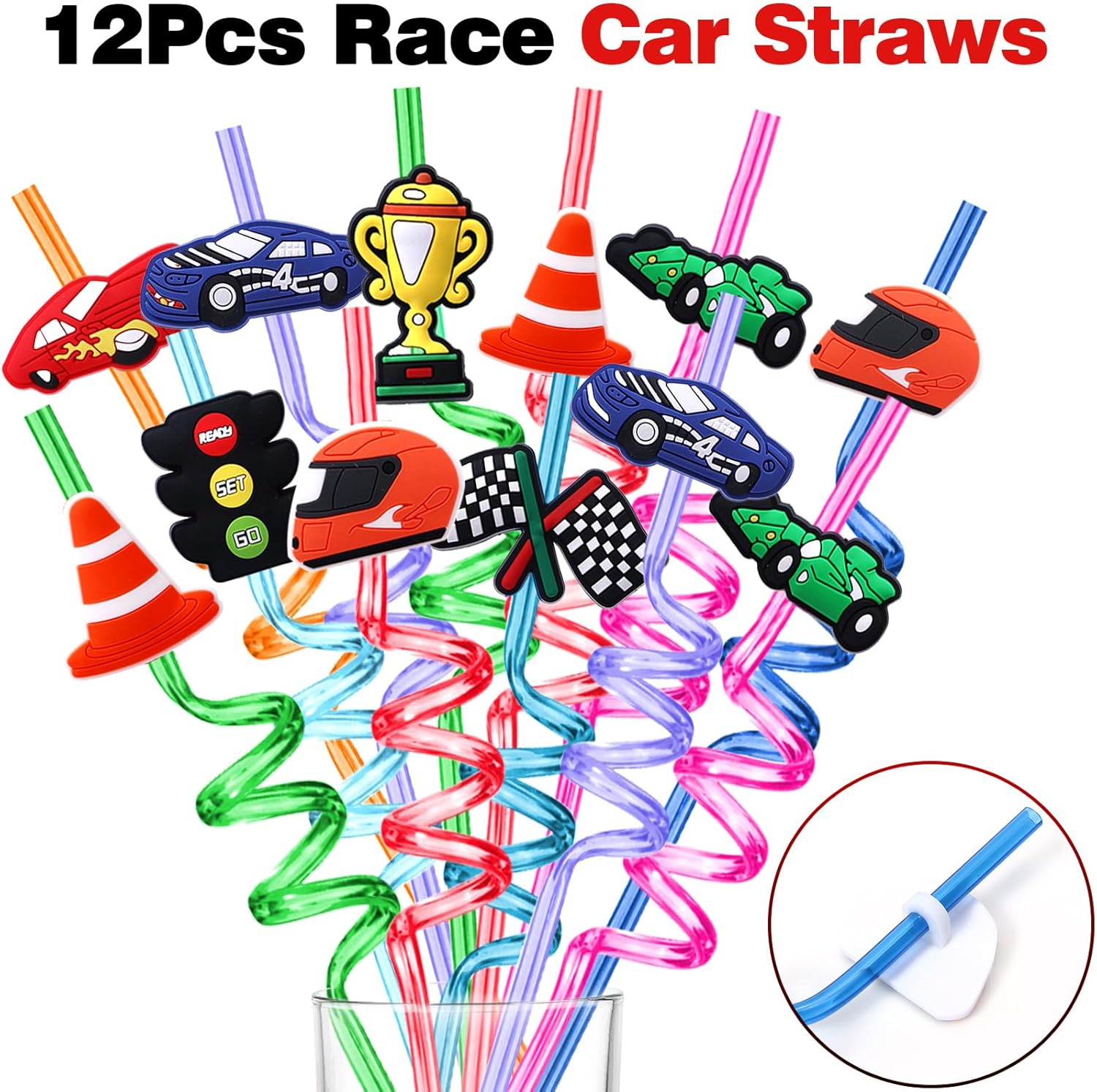98 Race Car Party Favors Race Car Birthday Party Supplies Straw Bubble Slap Band Sticker Racing Toy Gift Boy Kid Filler Goodie Bag Stuffer Racecar Themed Decorations · v2