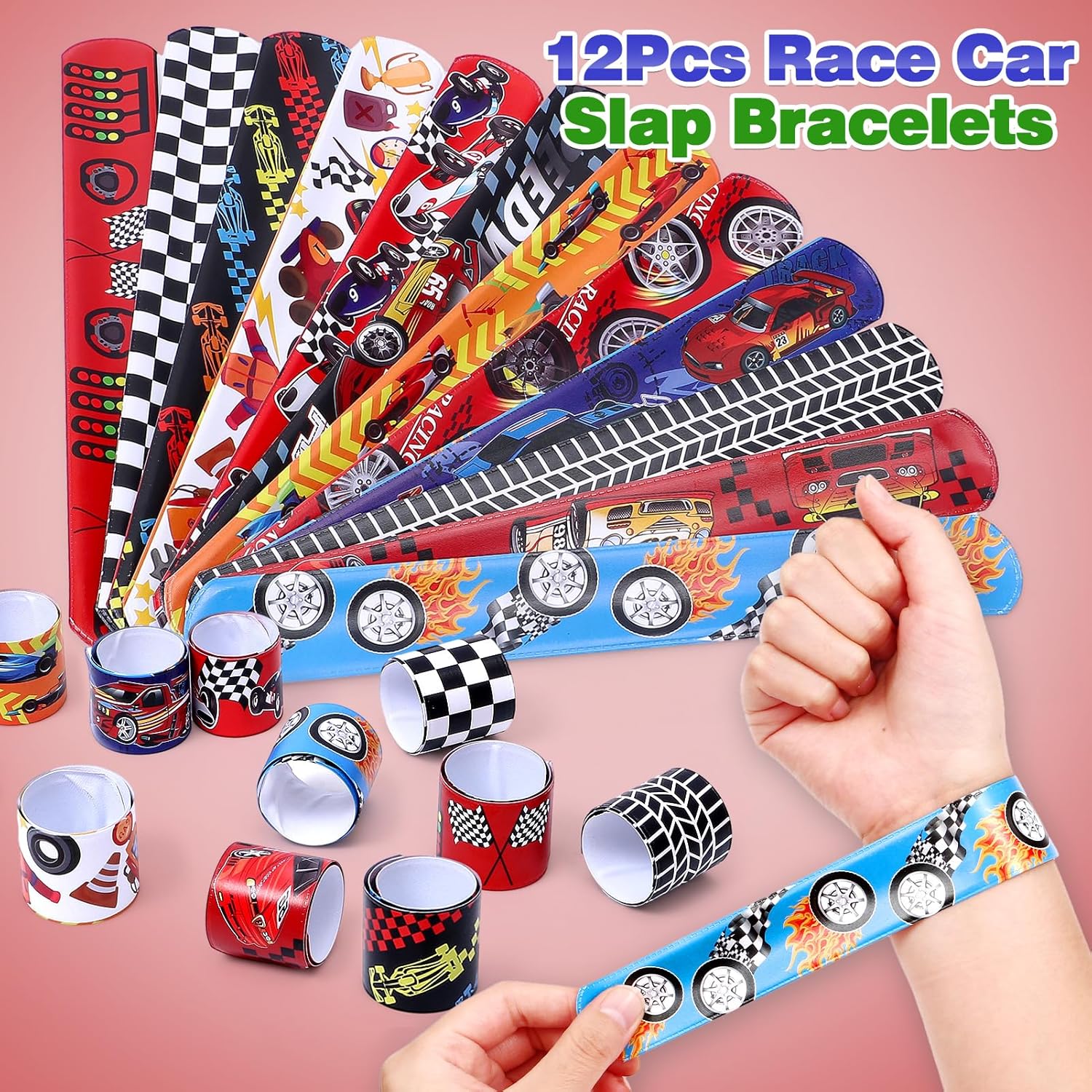 98 Race Car Party Favors Race Car Birthday Party Supplies Straw Bubble Slap Band Sticker Racing Toy Gift Boy Kid Filler Goodie Bag Stuffer Racecar Themed Decorations · v2