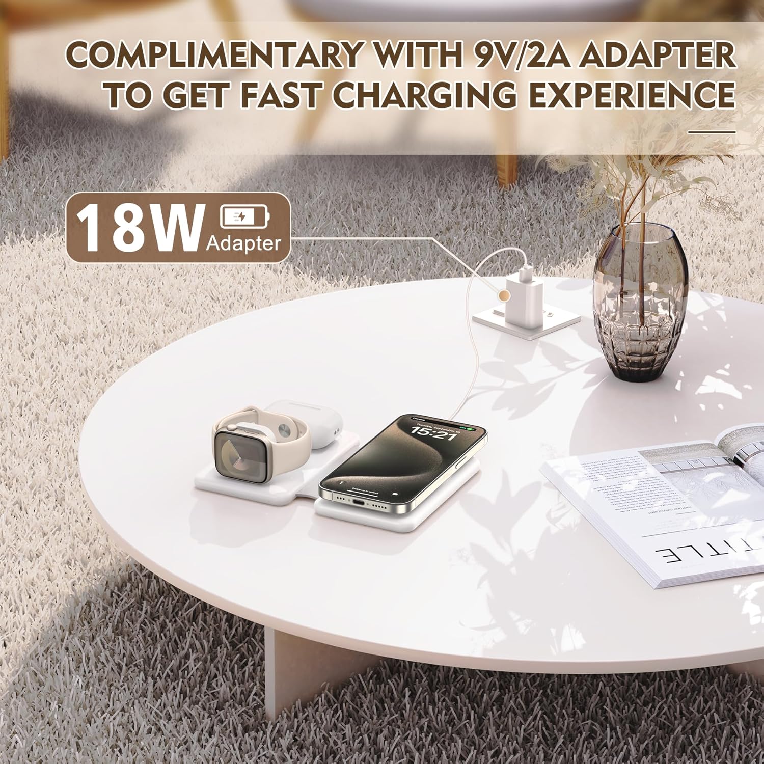 Chargeur magnétique sans fil pour iPhone : station de recharge de voyage 3 en 1 pour appareils Apple pour iPhone 16 15 14 13 12 Pro Max Plus - Support de recharge pliable pour Apple Watch Series Airpods 3 2 Pro