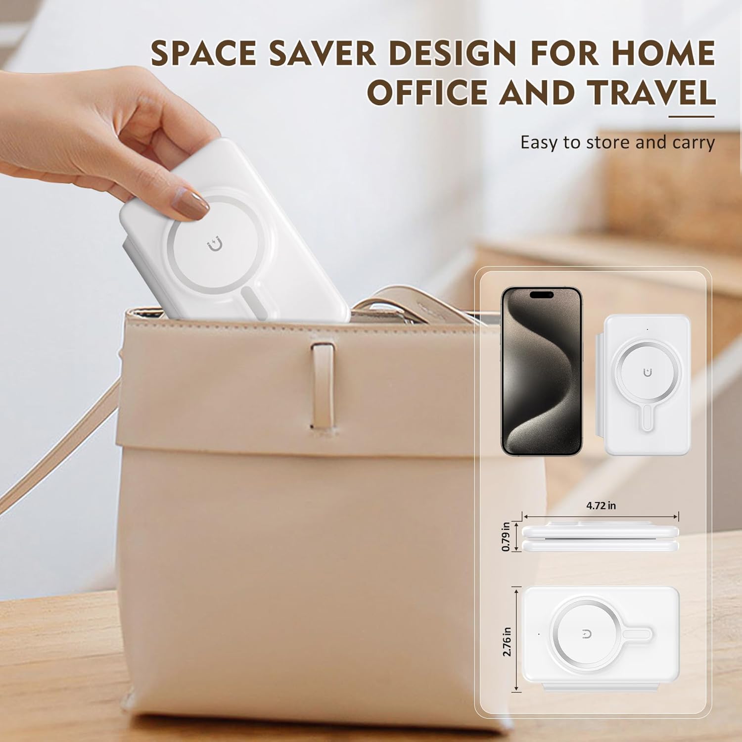 Chargeur magnétique sans fil pour iPhone : station de recharge de voyage 3 en 1 pour appareils Apple pour iPhone 16 15 14 13 12 Pro Max Plus - Support de recharge pliable pour Apple Watch Series Airpods 3 2 Pro