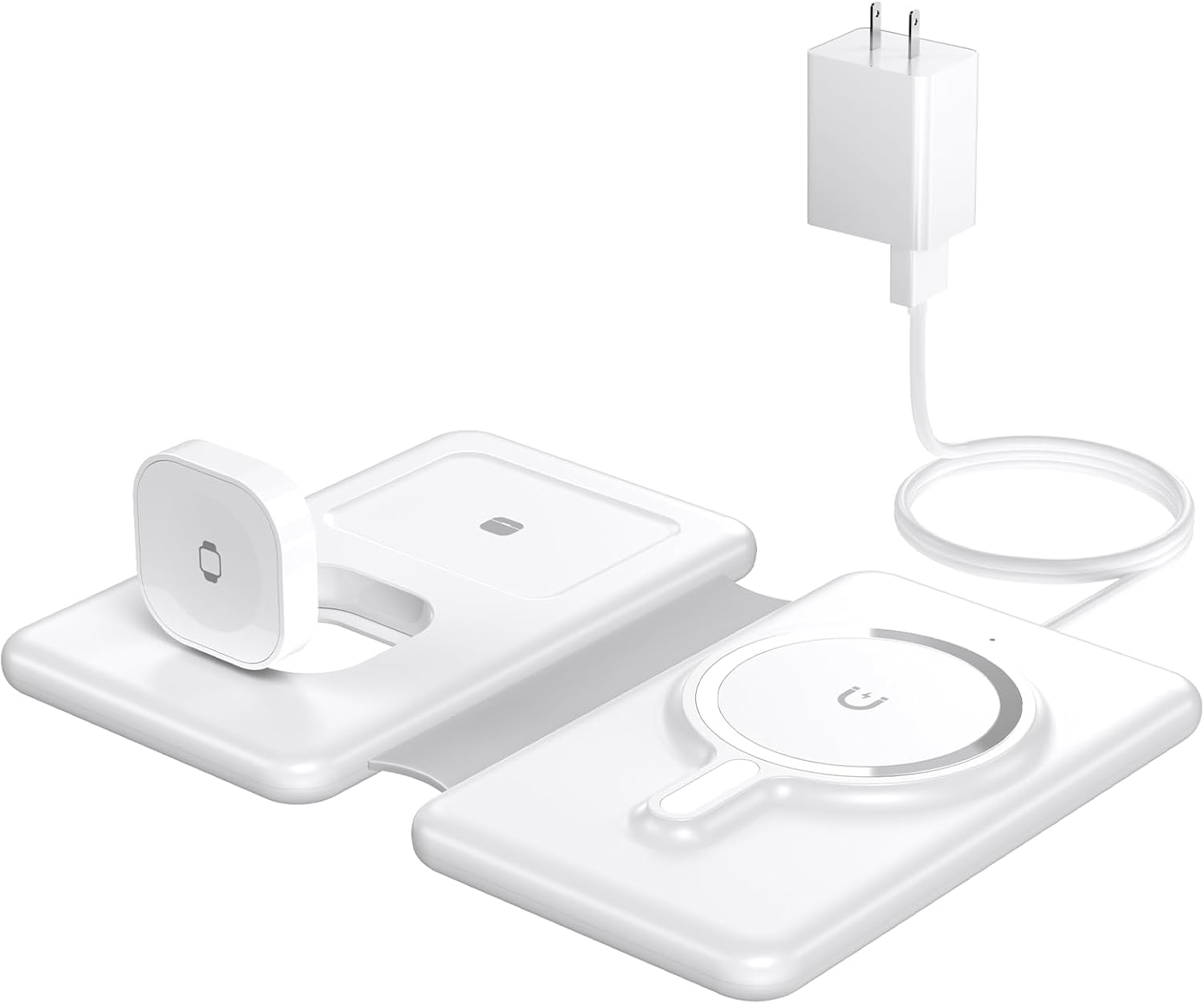 Chargeur magnétique sans fil pour iPhone : station de recharge de voyage 3 en 1 pour appareils Apple pour iPhone 16 15 14 13 12 Pro Max Plus - Support de recharge pliable pour Apple Watch Series Airpods 3 2 Pro