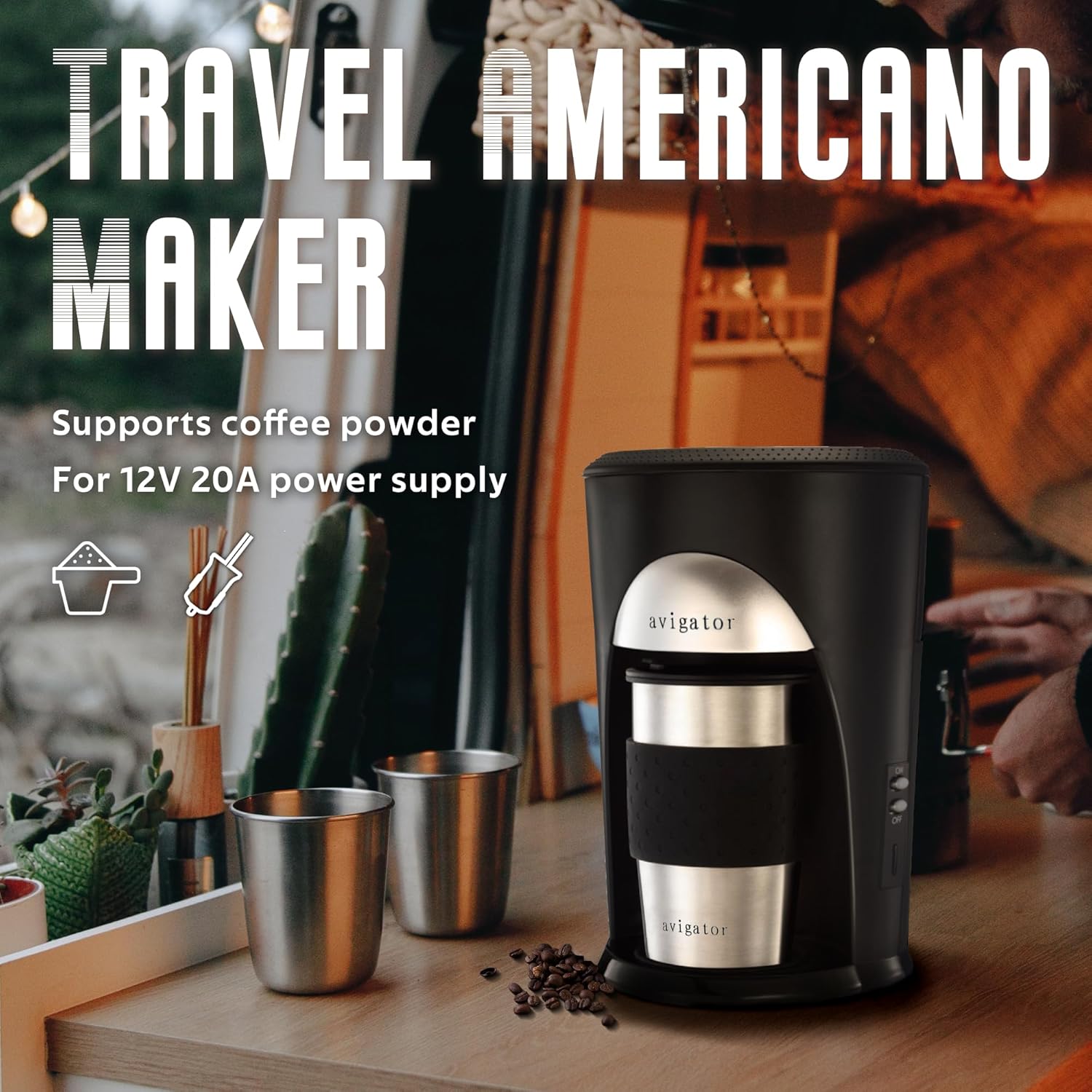เครื่องชงกาแฟแบบพกพา เครื่องชงกาแฟในรถยนต์ 12V เครื่องชงกาแฟแบบพกพา เหมาะกับปลั๊กไฟที่จุดบุหรี่ในรถยนต์ ปิดเครื่องอัตโนมัติ เครื่องชงกาแฟบดสำหรับขับรถ ตั้งแคมป์ รถบ้าน (สีเงินดำ)