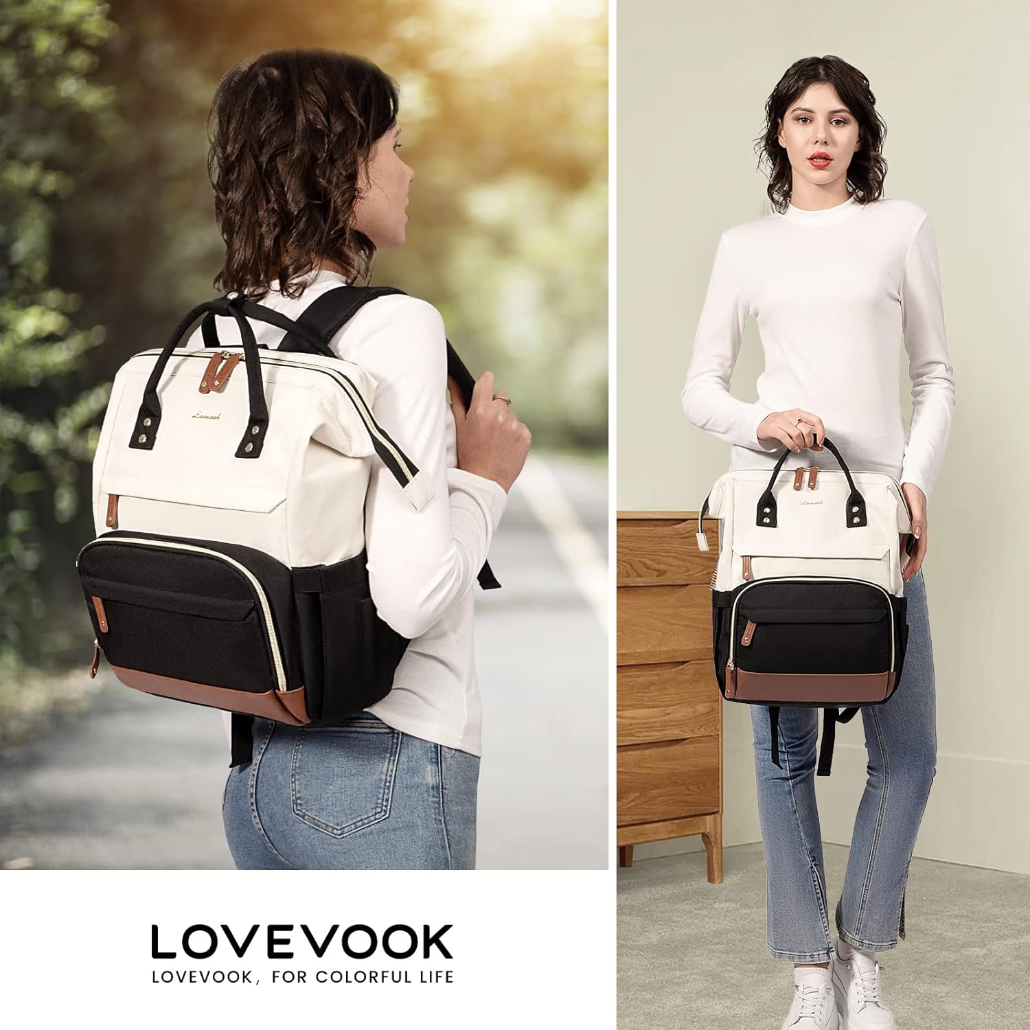 กระเป๋าเป้ใส่โน้ตบุ๊ก LOVEVOOK สำหรับผู้หญิง กระเป๋าเป้สำหรับทำงานและธุรกิจ 18 นิ้ว กระเป๋าเป้สำหรับใส่ของสำหรับครู พยาบาล ความจุขนาดใหญ่ กระเป๋าเป้กันน้ำสำหรับเดินทาง