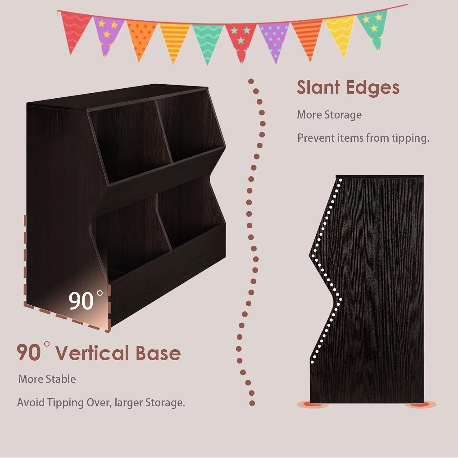 Kệ sách DINZI LVJ Kids, Tủ đựng đồ chơi, Tủ đựng đồ chơi bằng gỗ, Tủ sách 4 ngăn cho trẻ em, Kệ sách đồ chơi cho trẻ mới biết đi cho phòng ngủ, nhà trẻ, hành lang, trường học, Dài 35,4, Espresso