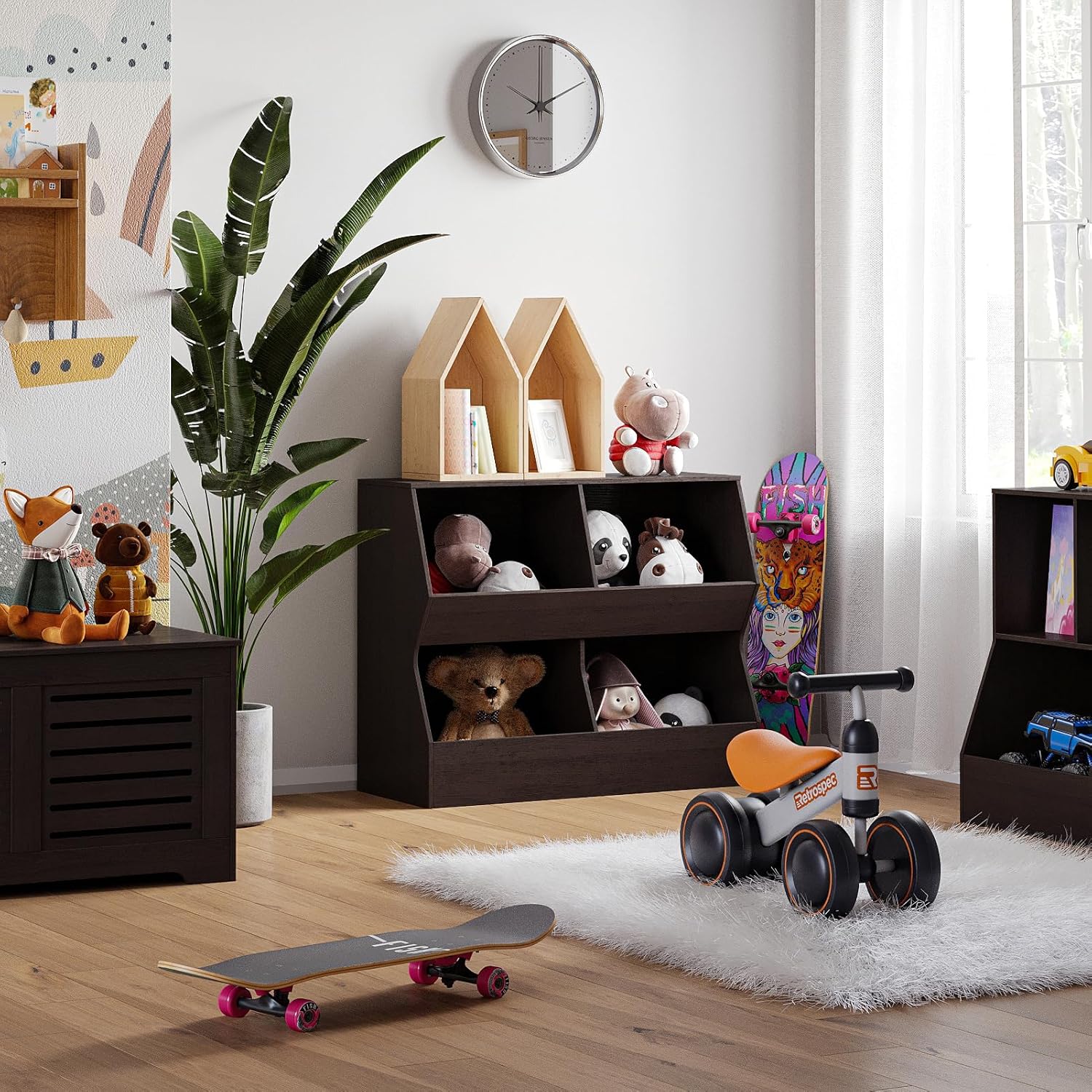 Kệ sách DINZI LVJ Kids, Tủ đựng đồ chơi, Tủ đựng đồ chơi bằng gỗ, Tủ sách 4 ngăn cho trẻ em, Kệ sách đồ chơi cho trẻ mới biết đi cho phòng ngủ, nhà trẻ, hành lang, trường học, Dài 35,4, Espresso