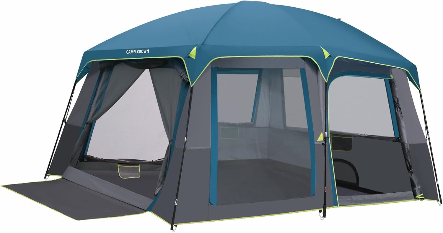 CAMEL CROWN Camping Tents 10 Person Family Cabin Tent with 2 Doors and 4 Windows Large Multiple Room Tent with Floor Mats Tents for Camping Outdoor Hiking