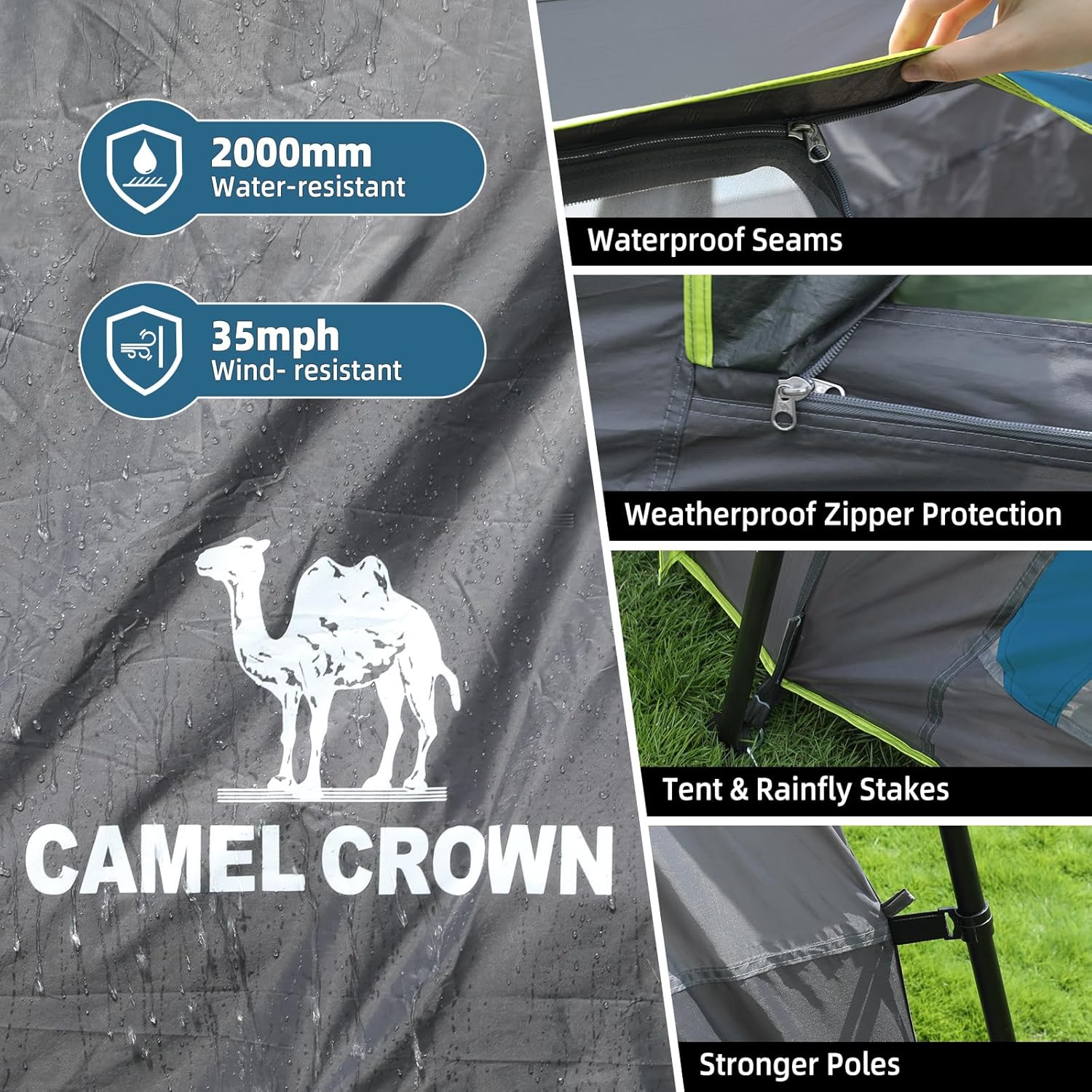 CAMEL CROWN Camping Tents 10 Person Family Cabin Tent with 2 Doors and 4 Windows Large Multiple Room Tent with Floor Mats Tents for Camping Outdoor Hiking